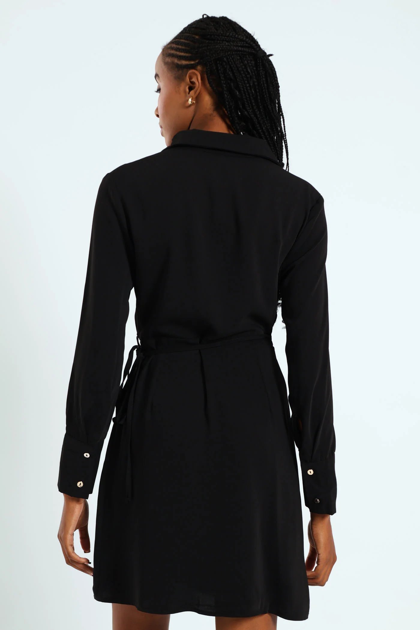 Long Sleeve Wrap Buckle Dress - Black - Image 6