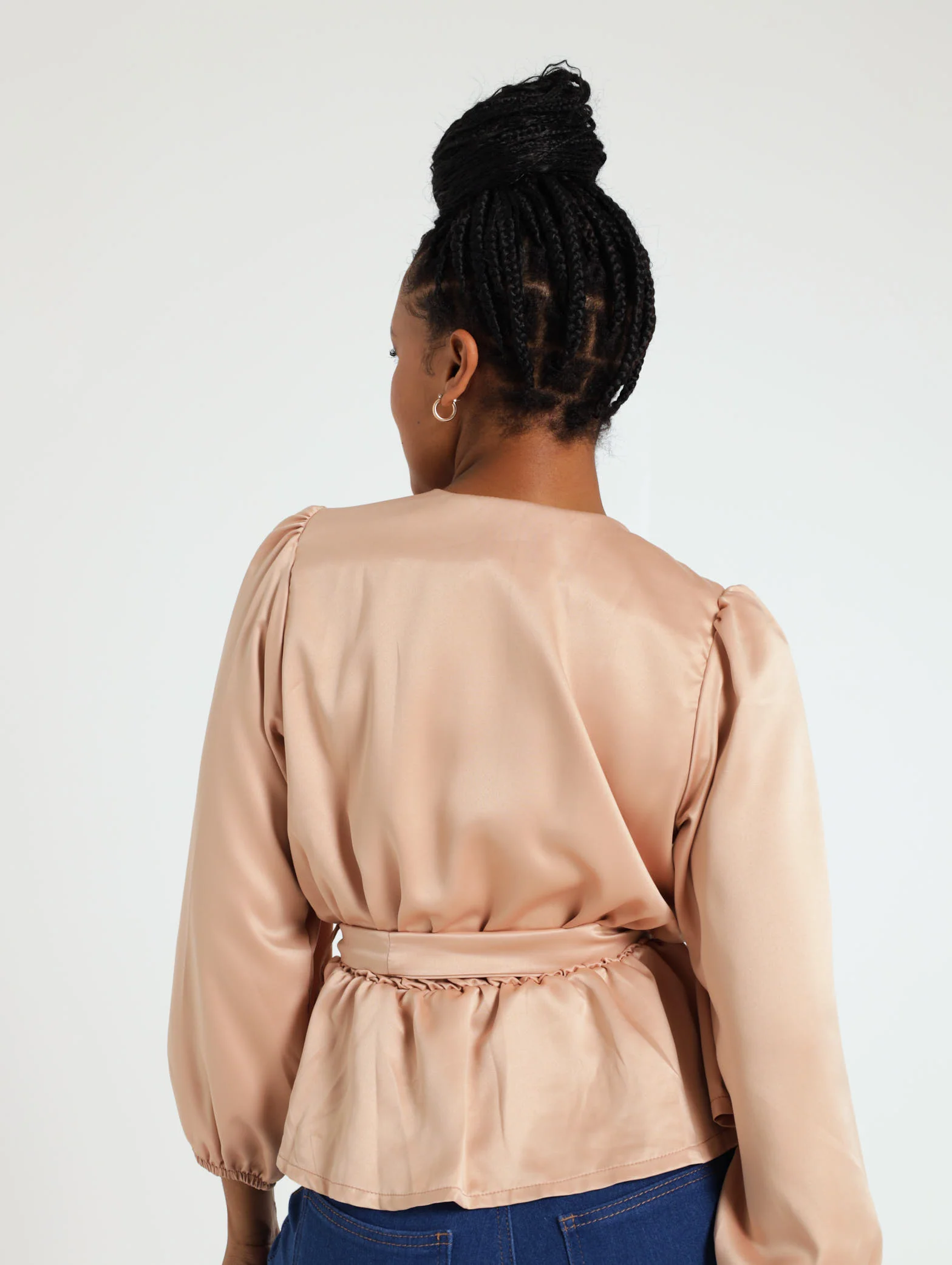 Long Sleeve Wrap Front Waisted Belt Top - Image 3