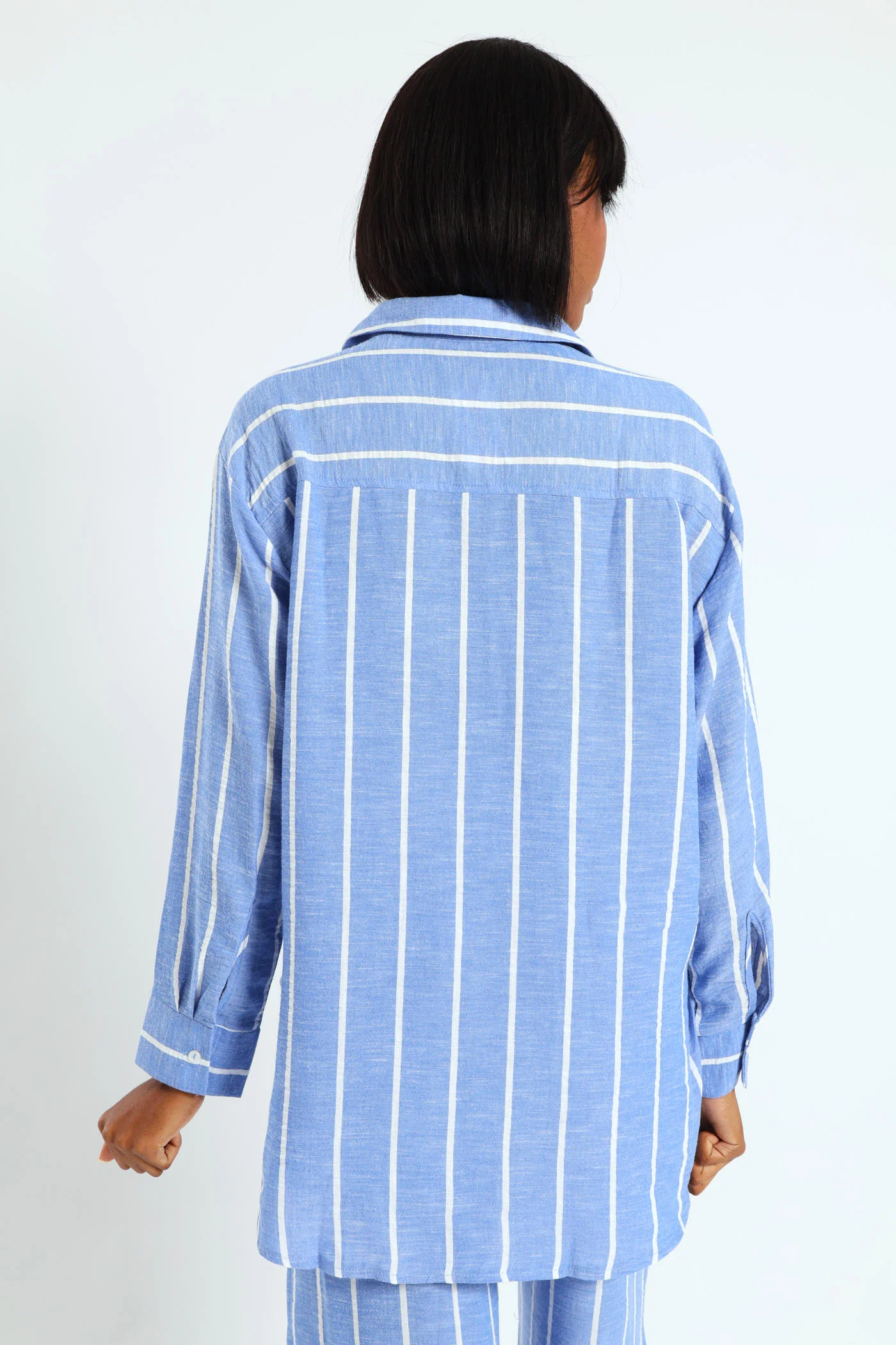Long Sleeve Yarn Dye Stripe Shirt - White/Blue - Image 4