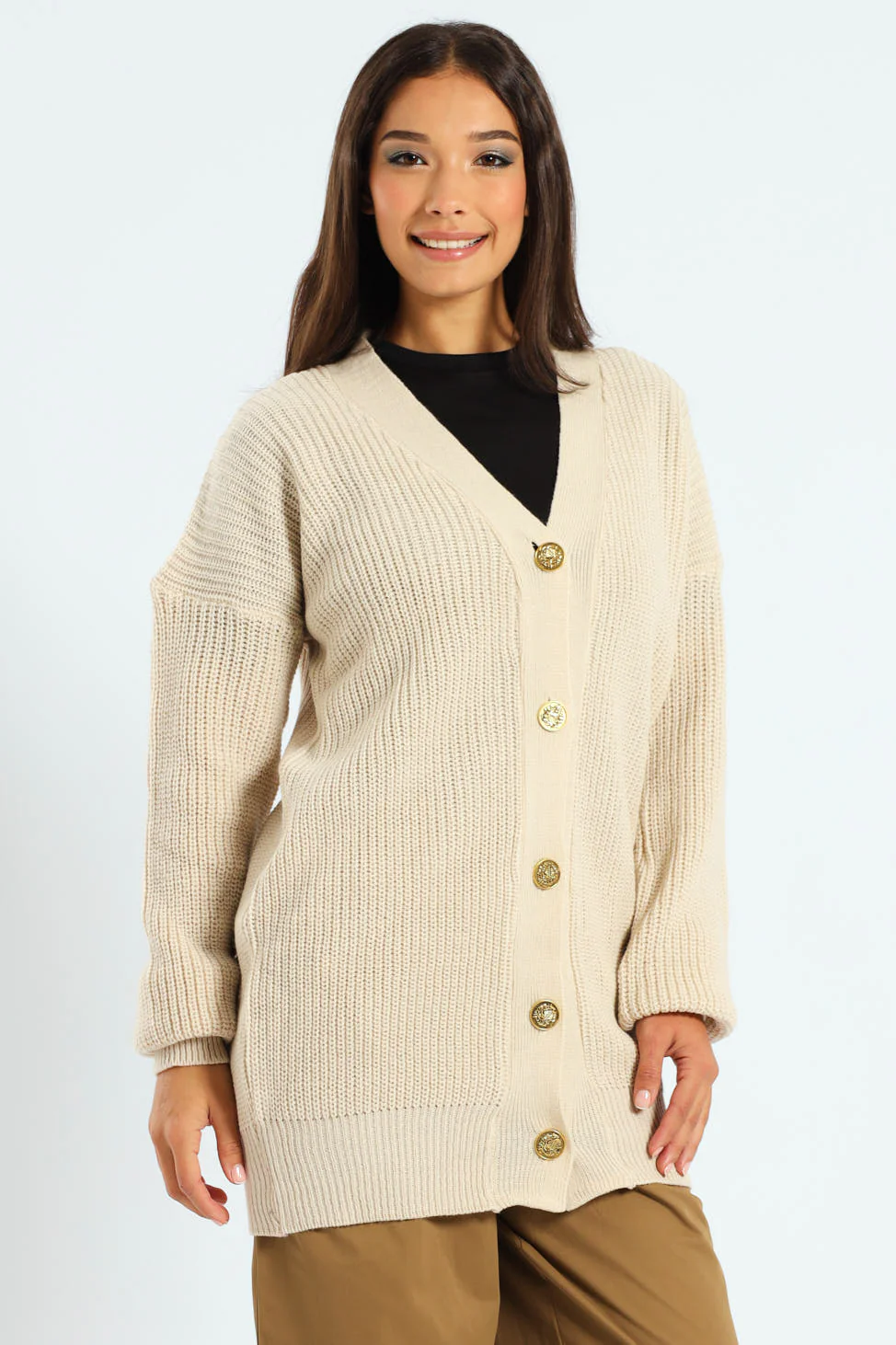 Longer Length Cardi - Taupe - Image 2