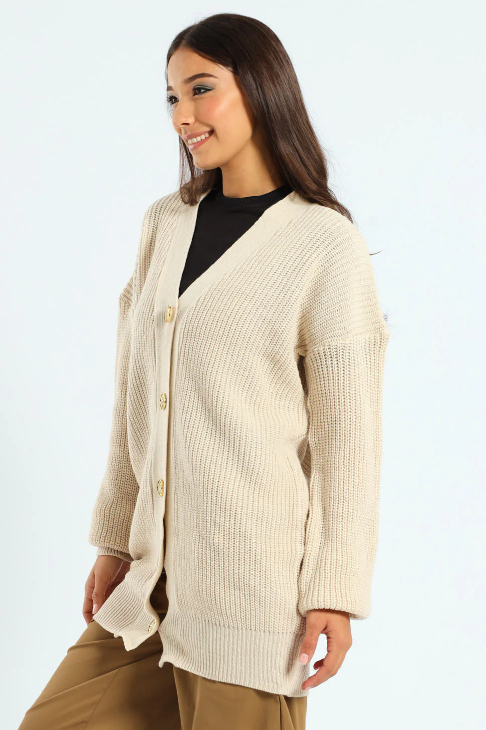 Longer Length Cardi - Taupe - Image 3