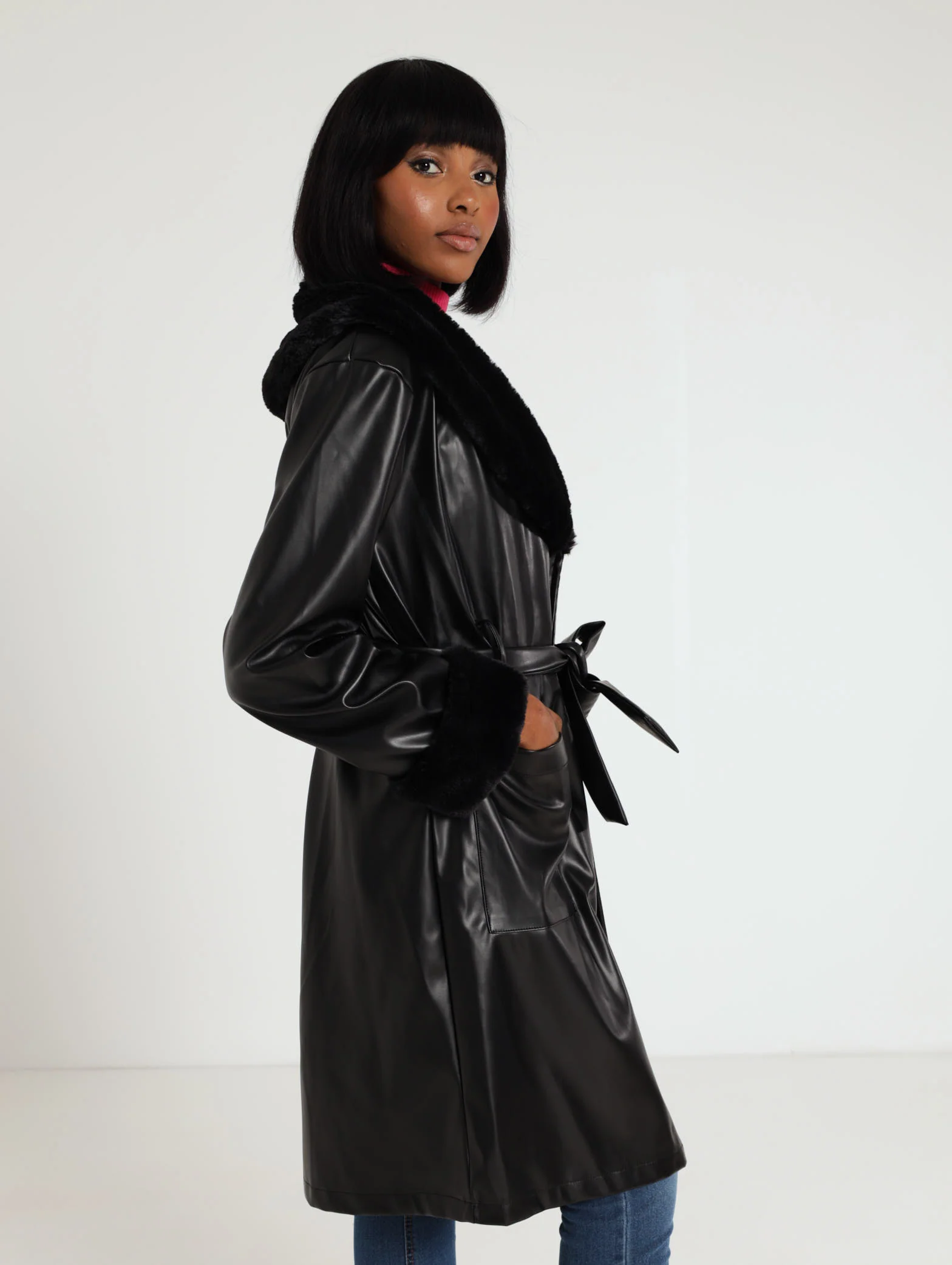 Longer Length PU Fur Coat - Image 2