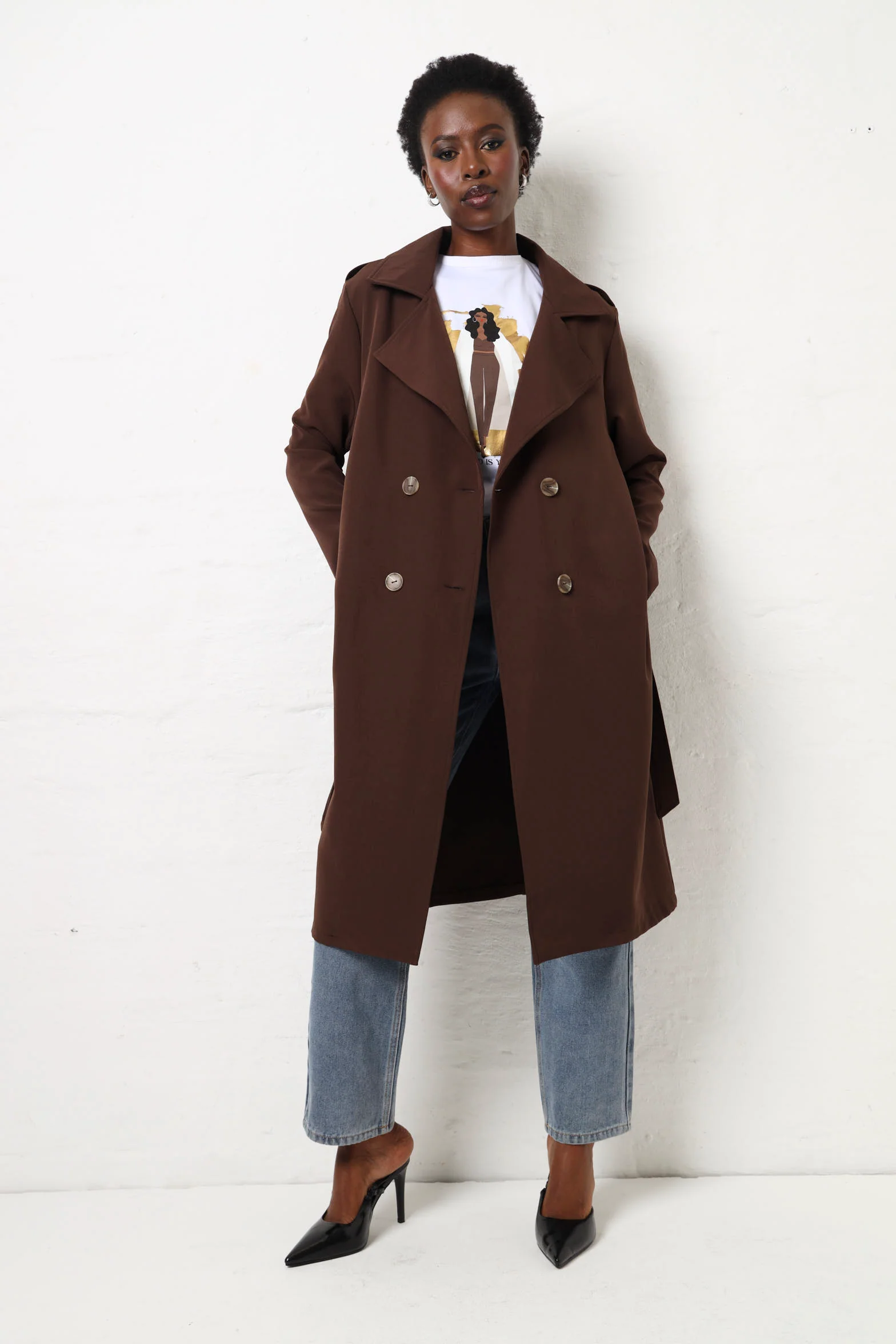 Longer Length Unlined Trench - Chocolate