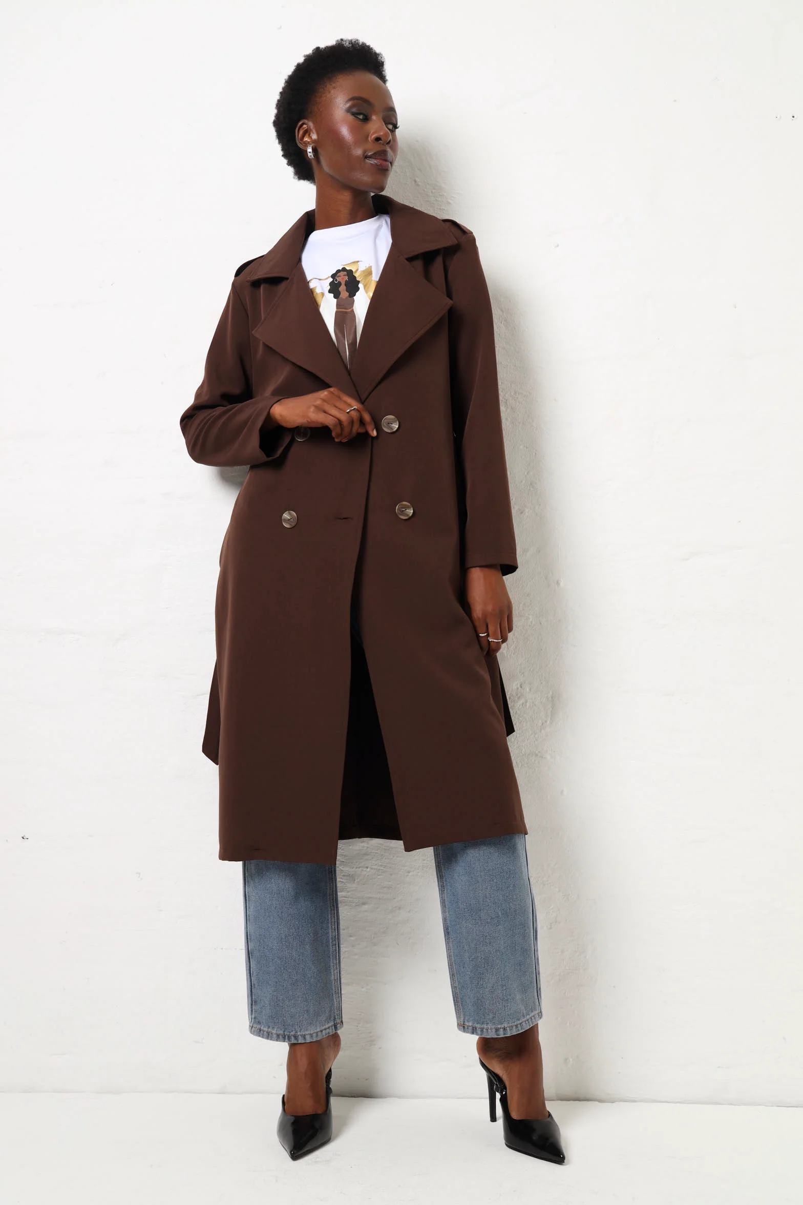 Longer Length Unlined Trench - Chocolate - Image 2