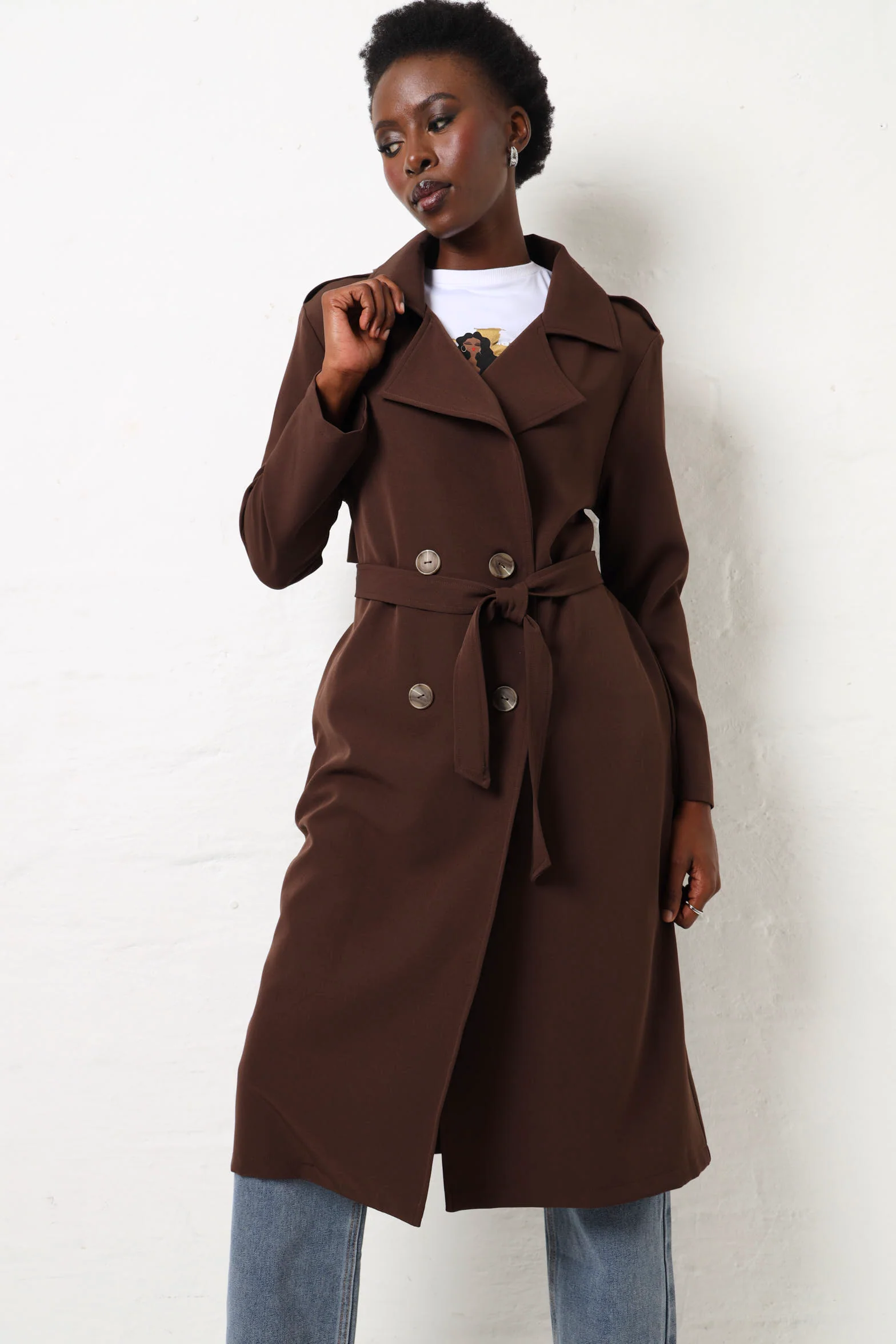 Longer Length Unlined Trench - Chocolate - Image 4