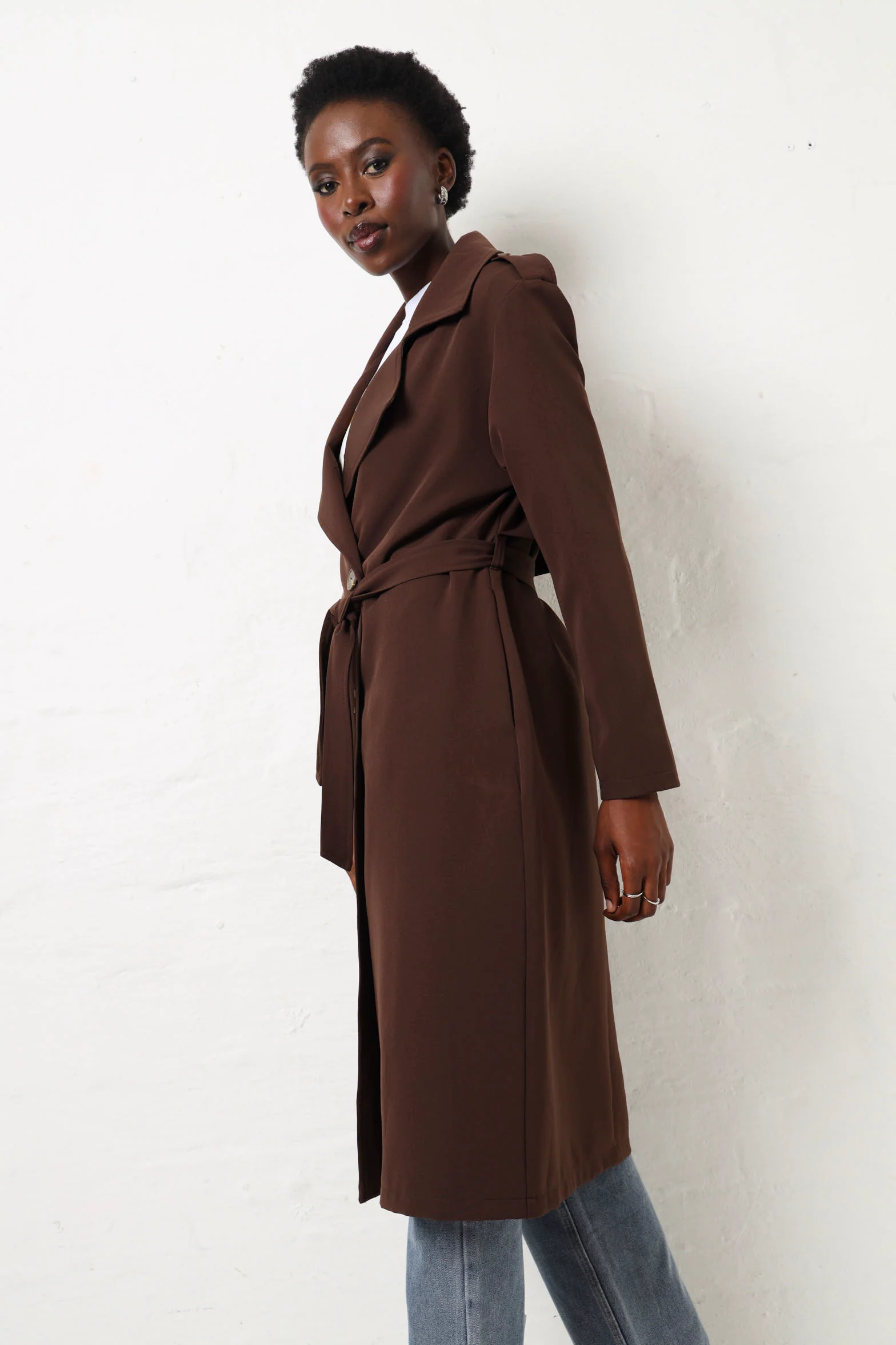 Longer Length Unlined Trench - Chocolate - Image 7