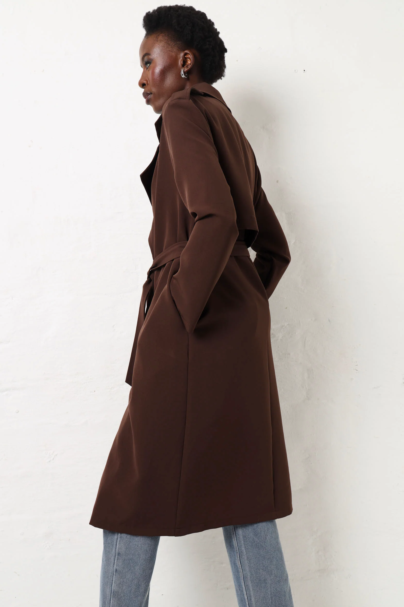 Longer Length Unlined Trench - Chocolate - Image 8