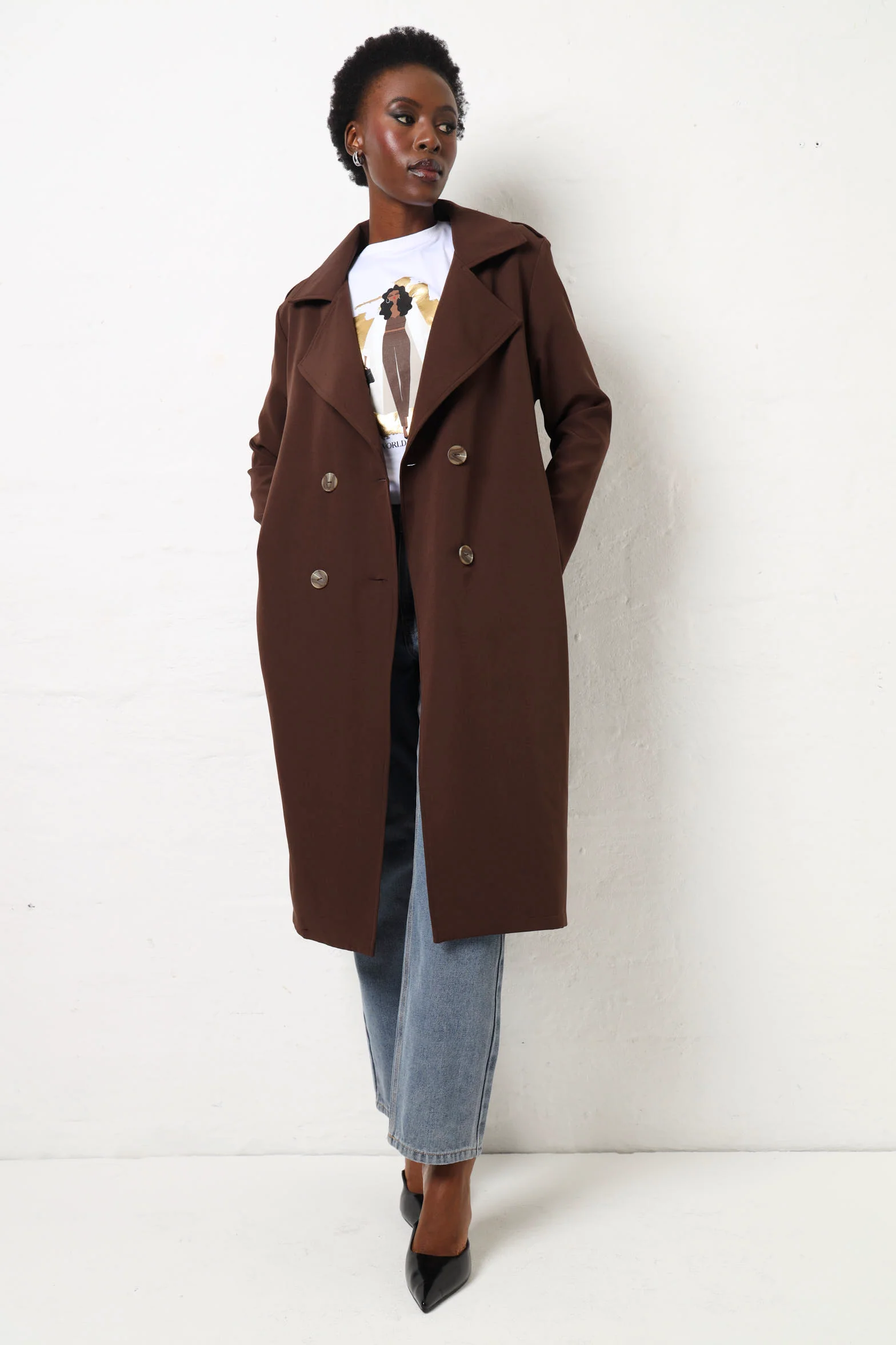 Longer Length Unlined Trench - Chocolate - Image 9