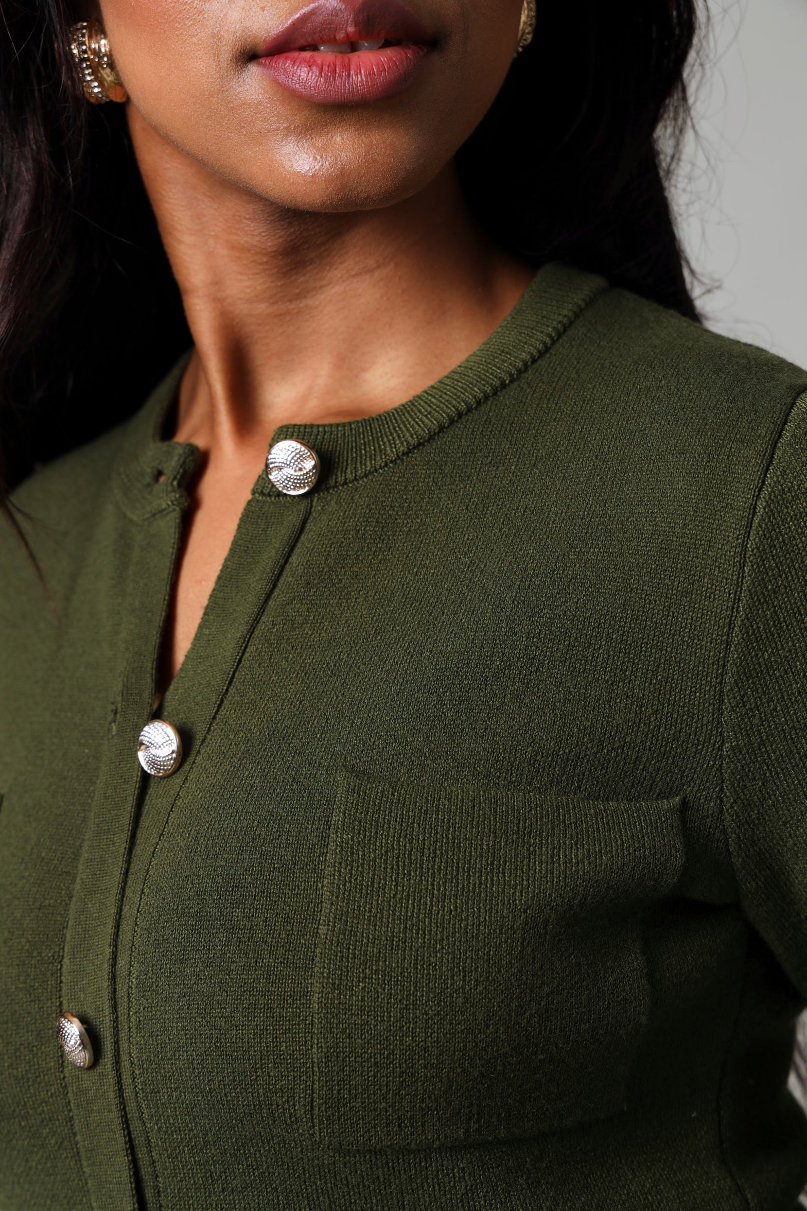Longsleeve Button Down Knitwear Dress - Fatigue - Image 5