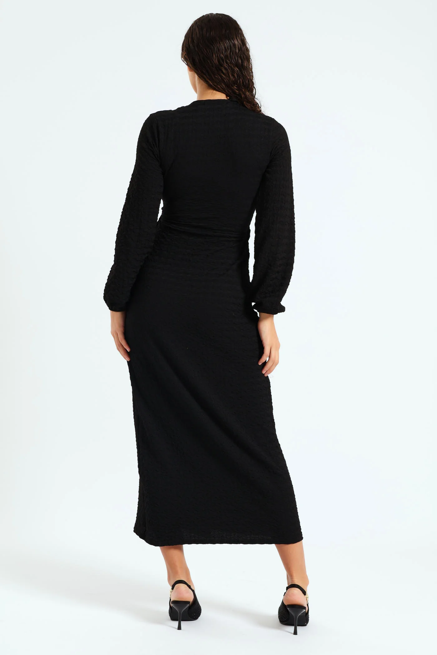 Longsleeve Textured Knit Dress - Black - Image 4
