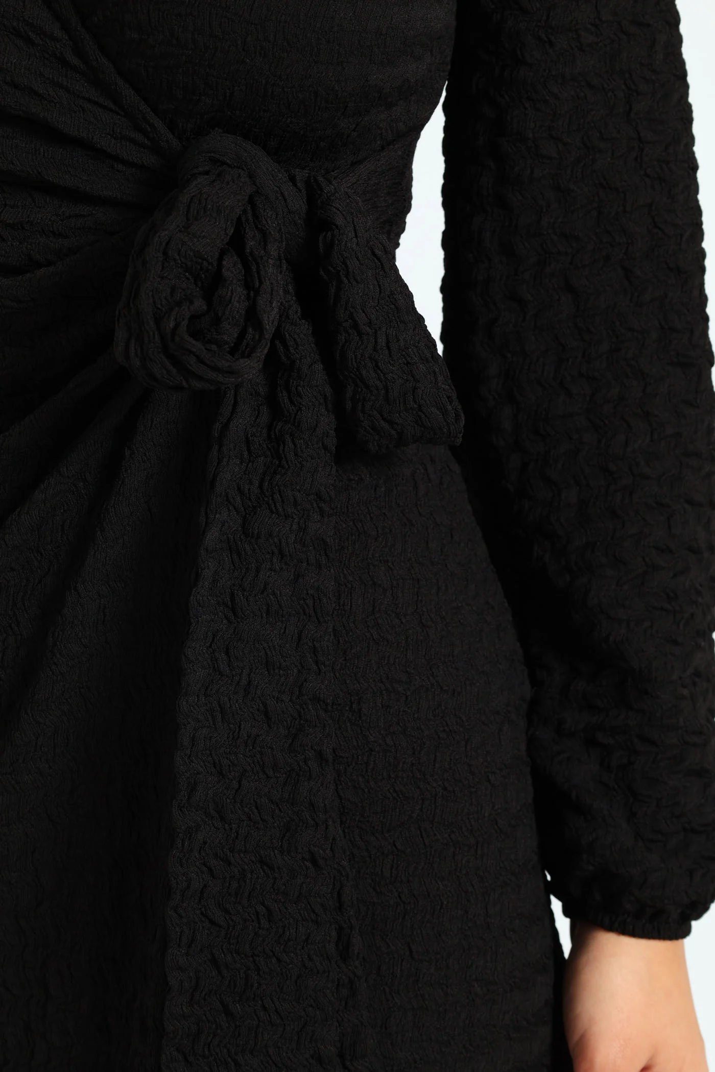Longsleeve Textured Knit Dress - Black - Image 5