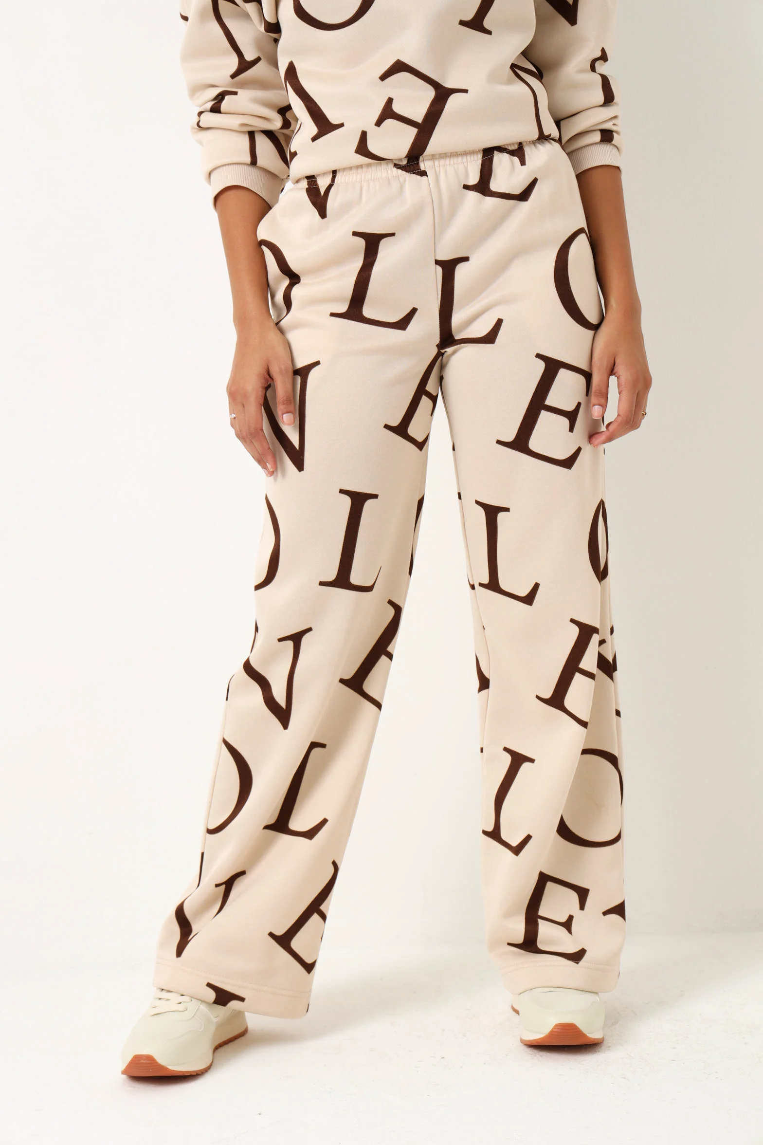 Love Fleece Wide leg Pants - Cream/Chocolate