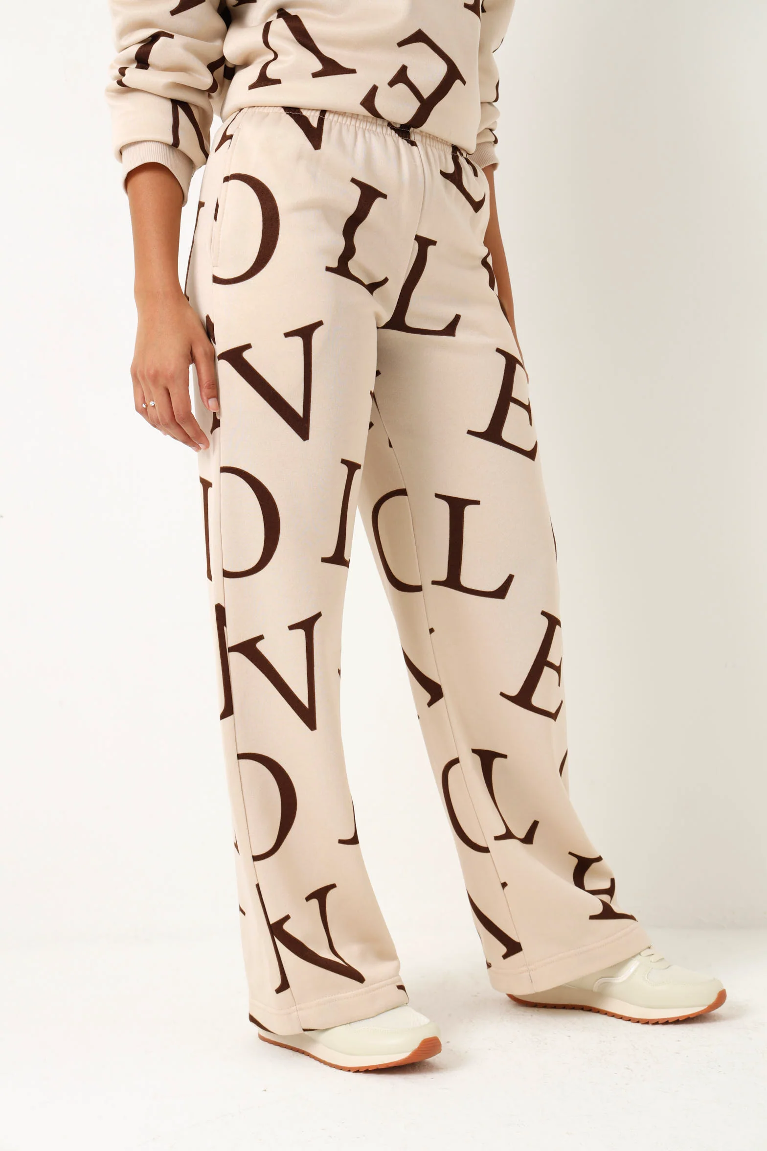 Love Fleece Wide leg Pants - Cream/Chocolate - Image 5
