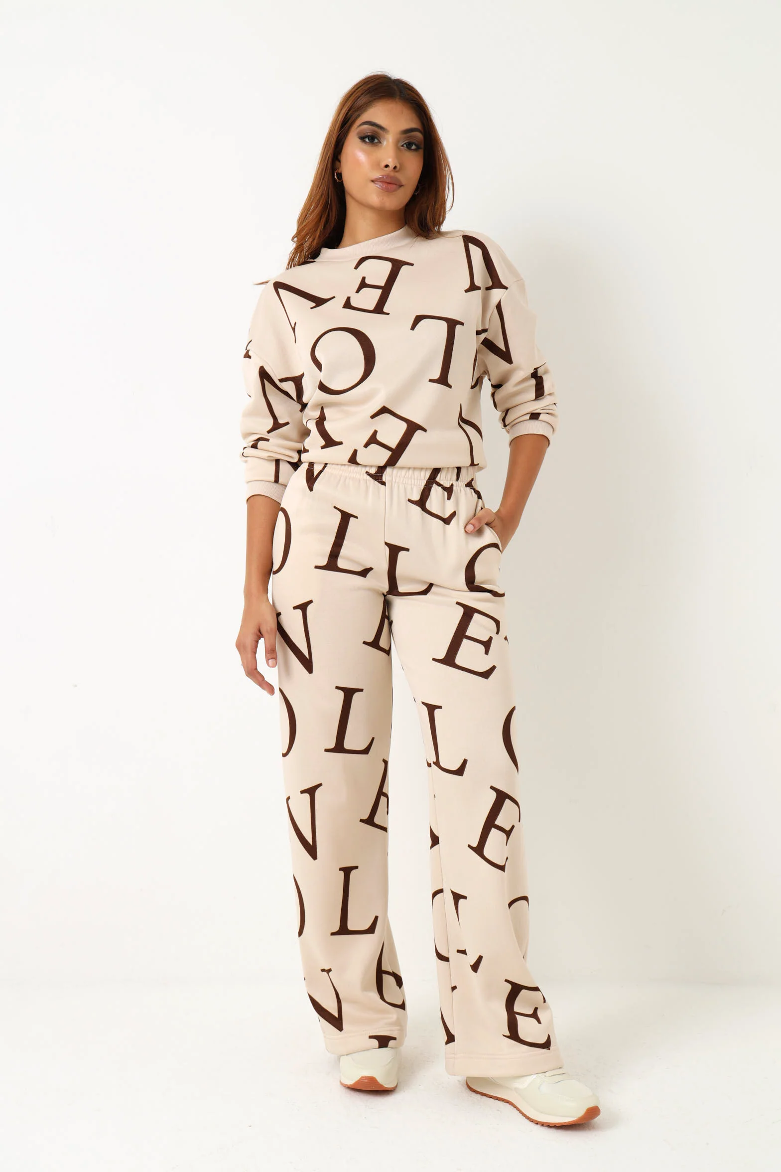 Love Fleece Wide leg Pants - Cream/Chocolate - Image 6