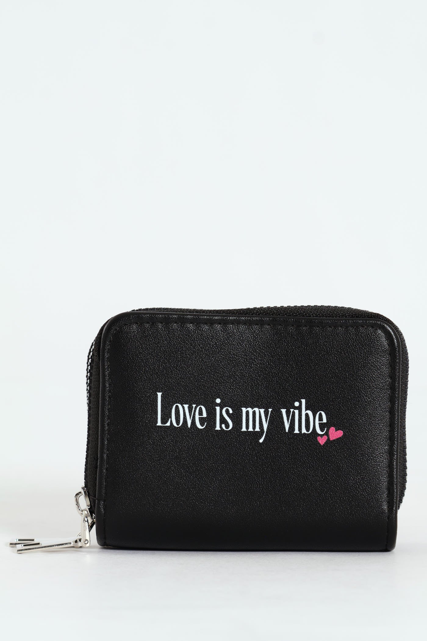 Love Slogan Double Zip Wallet - Black