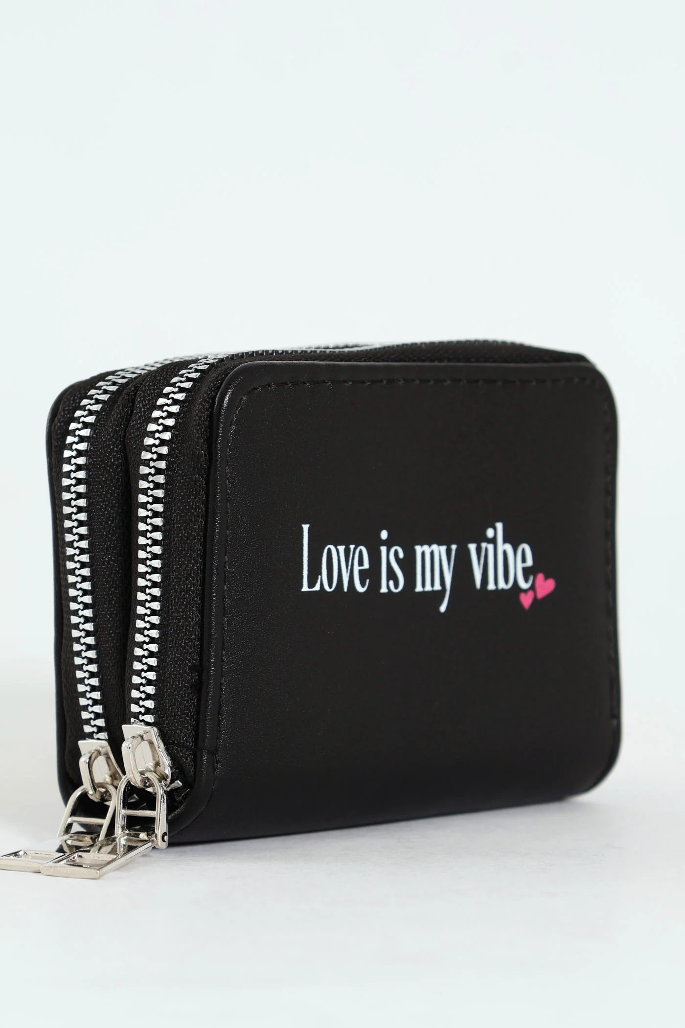 Love Slogan Double Zip Wallet - Black - Image 3