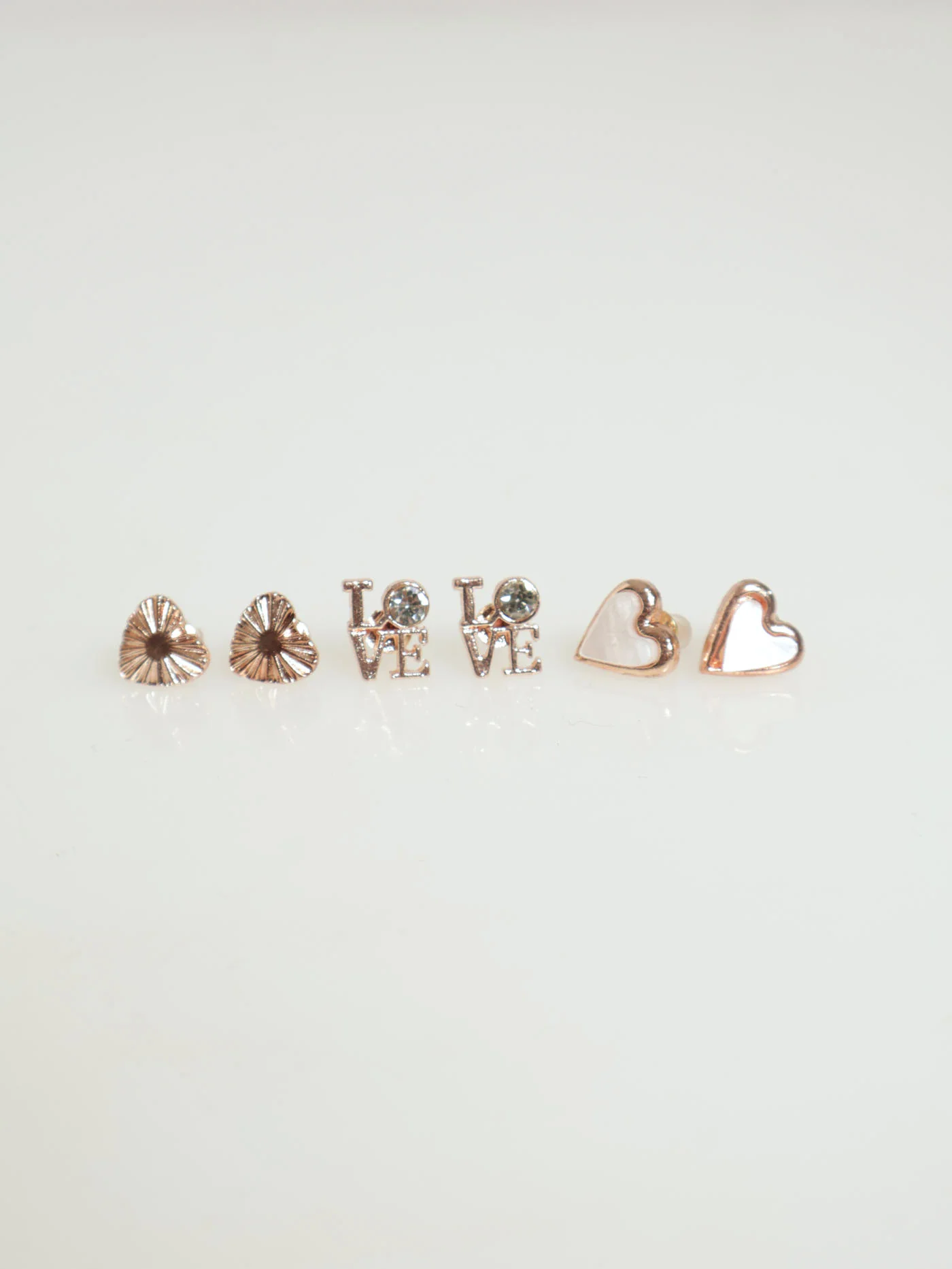 Love Theme 2 Layer Necklace & 3 Pack Stud Earring Set - Rose Gold - Image 2