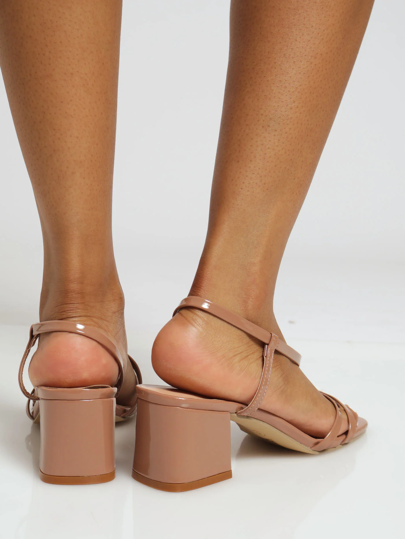 Low Block Asymmetrical Mule Heel With Ankle Strap - Taupe - Image 3