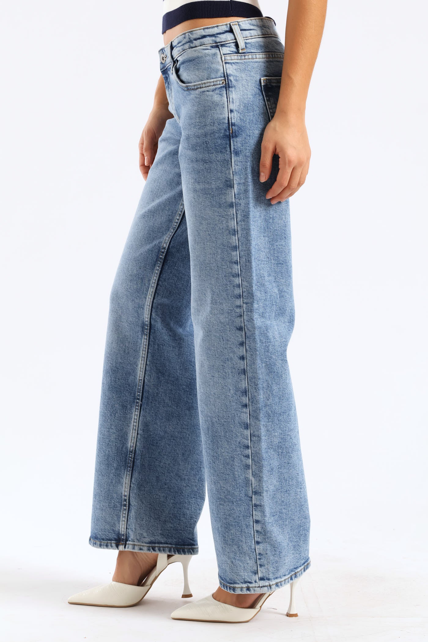 Low Rise Straight Leg Jean - Stonewash - Image 3