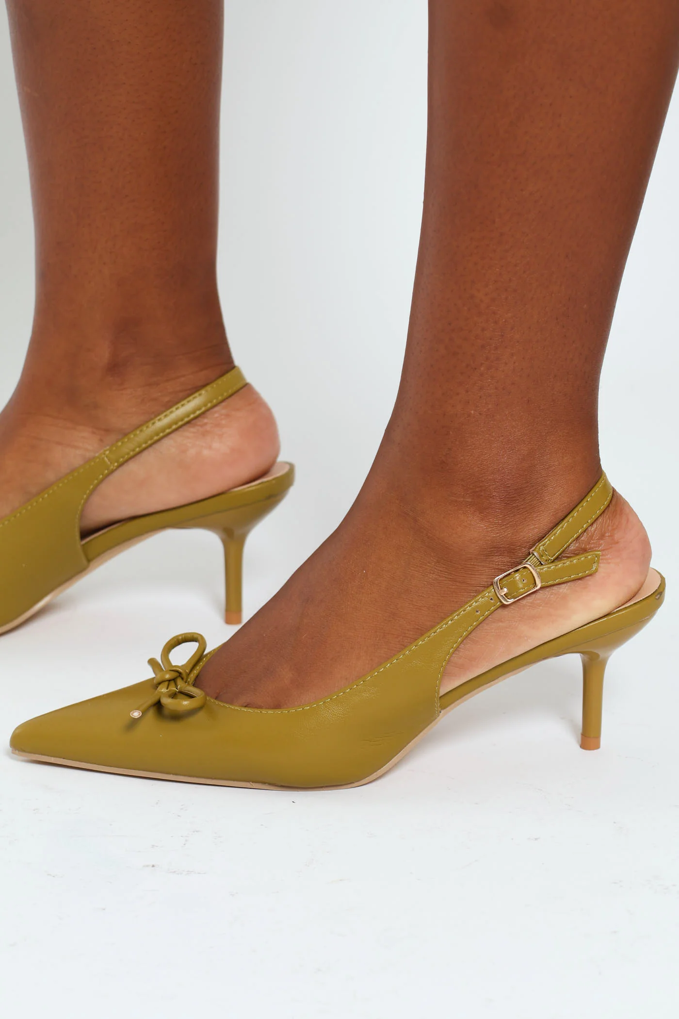 Low Shaped Pointy Slingback Bow Court Heel - Chartreuse - Image 3