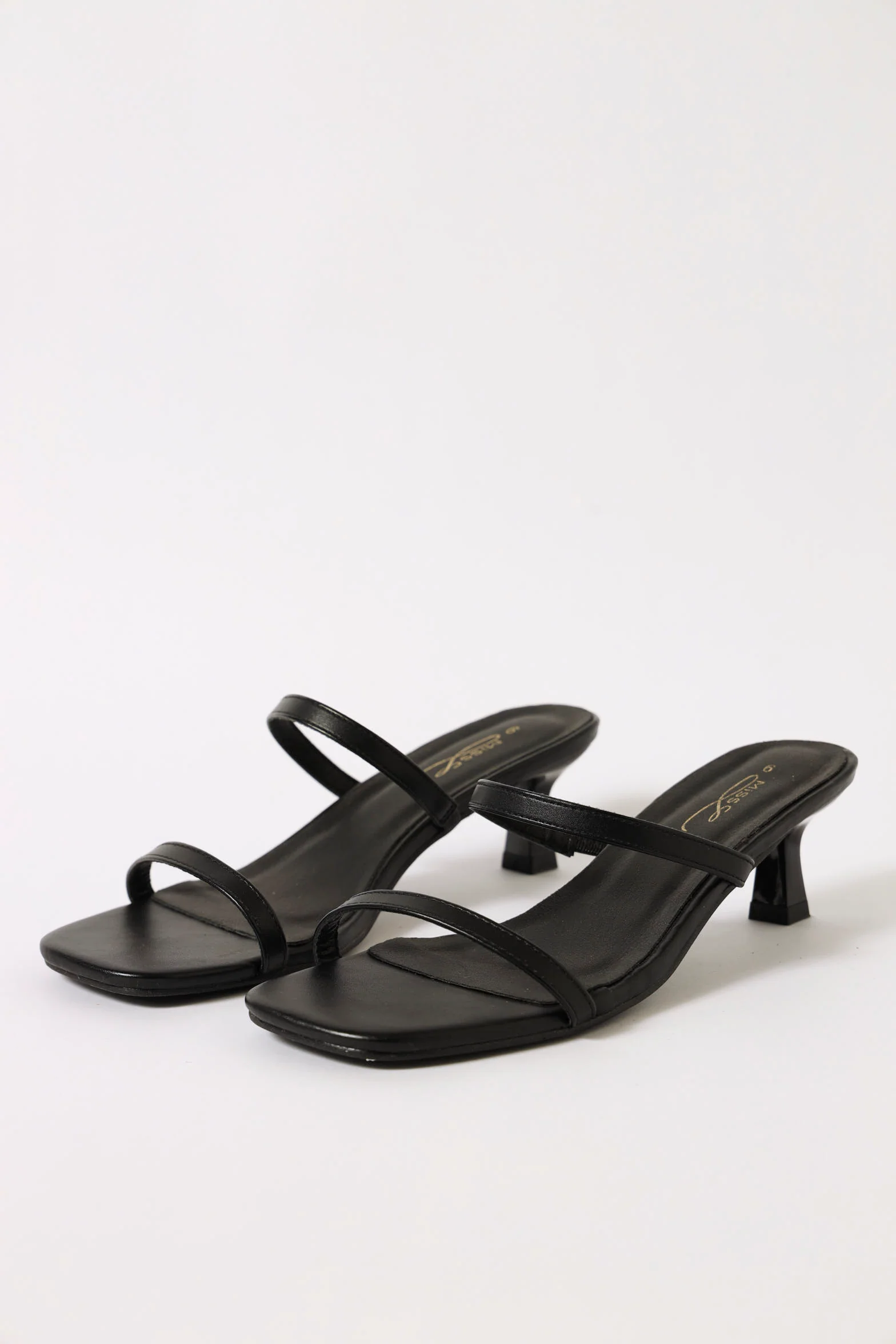 Low Slip On Double Strap Heel Sandal - Black