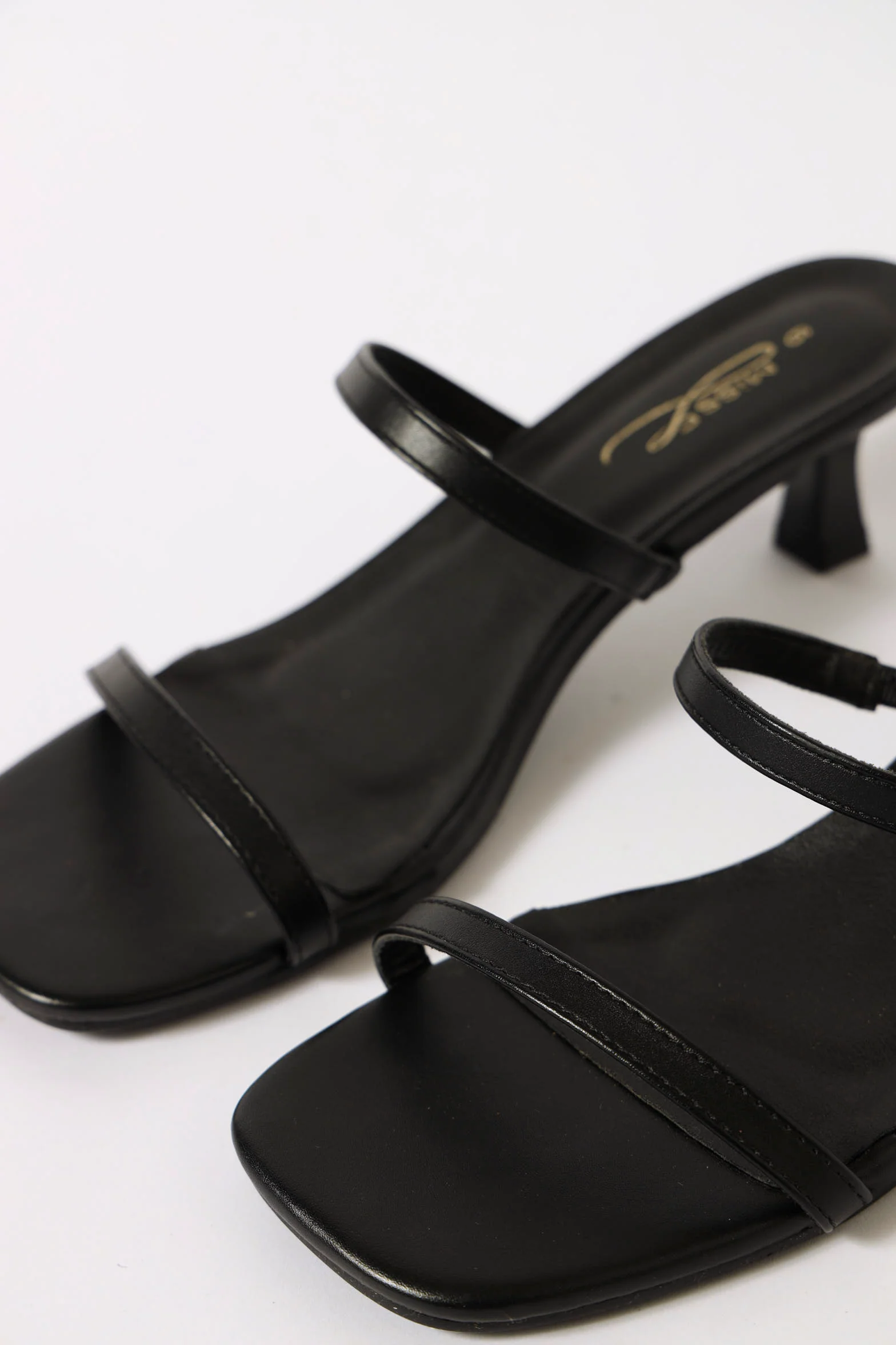 Low Slip On Double Strap Heel Sandal - Black - Image 2