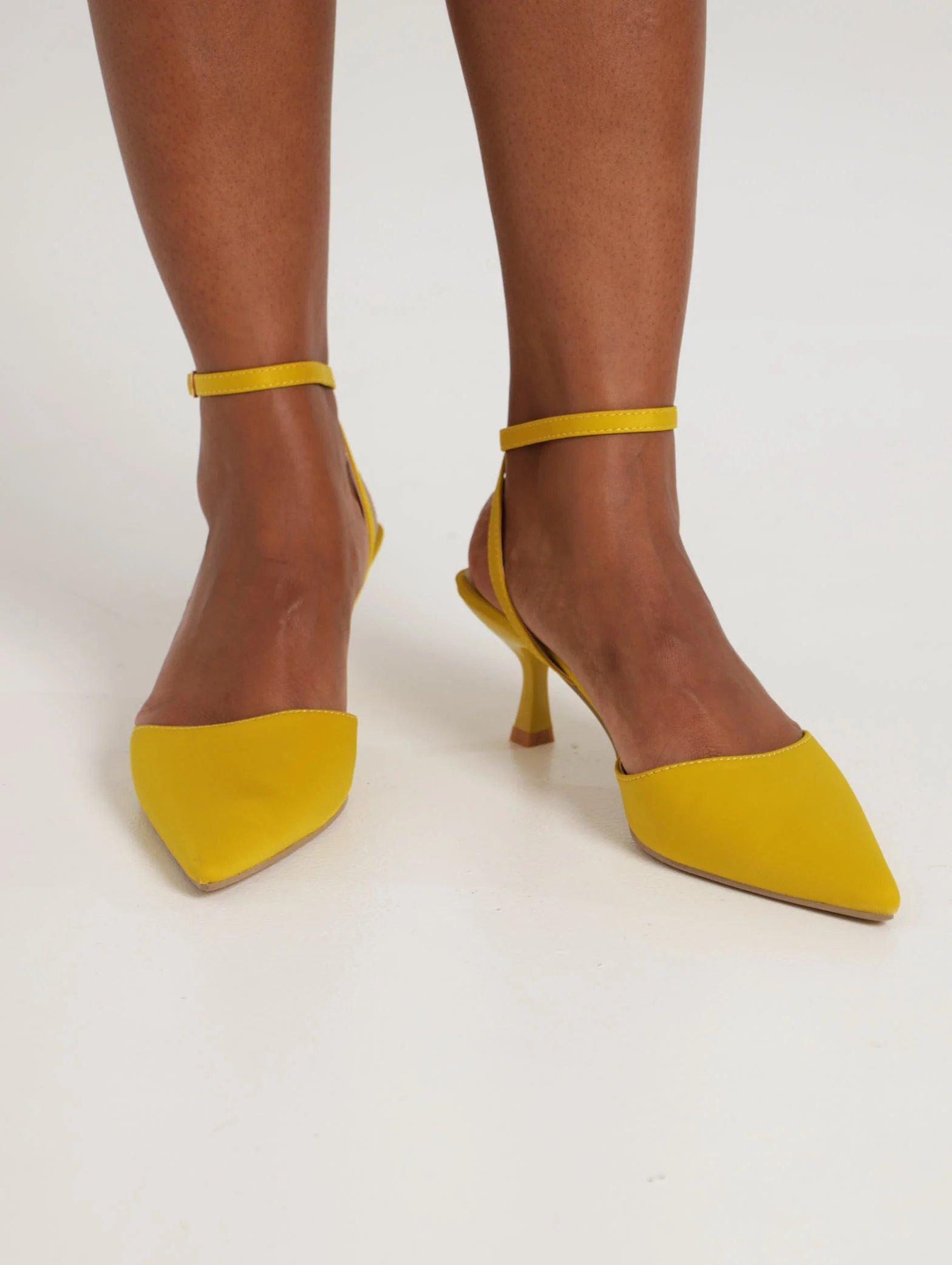 Low Stiletto Court Heel With Ankle Strap - Ochre - Image 2