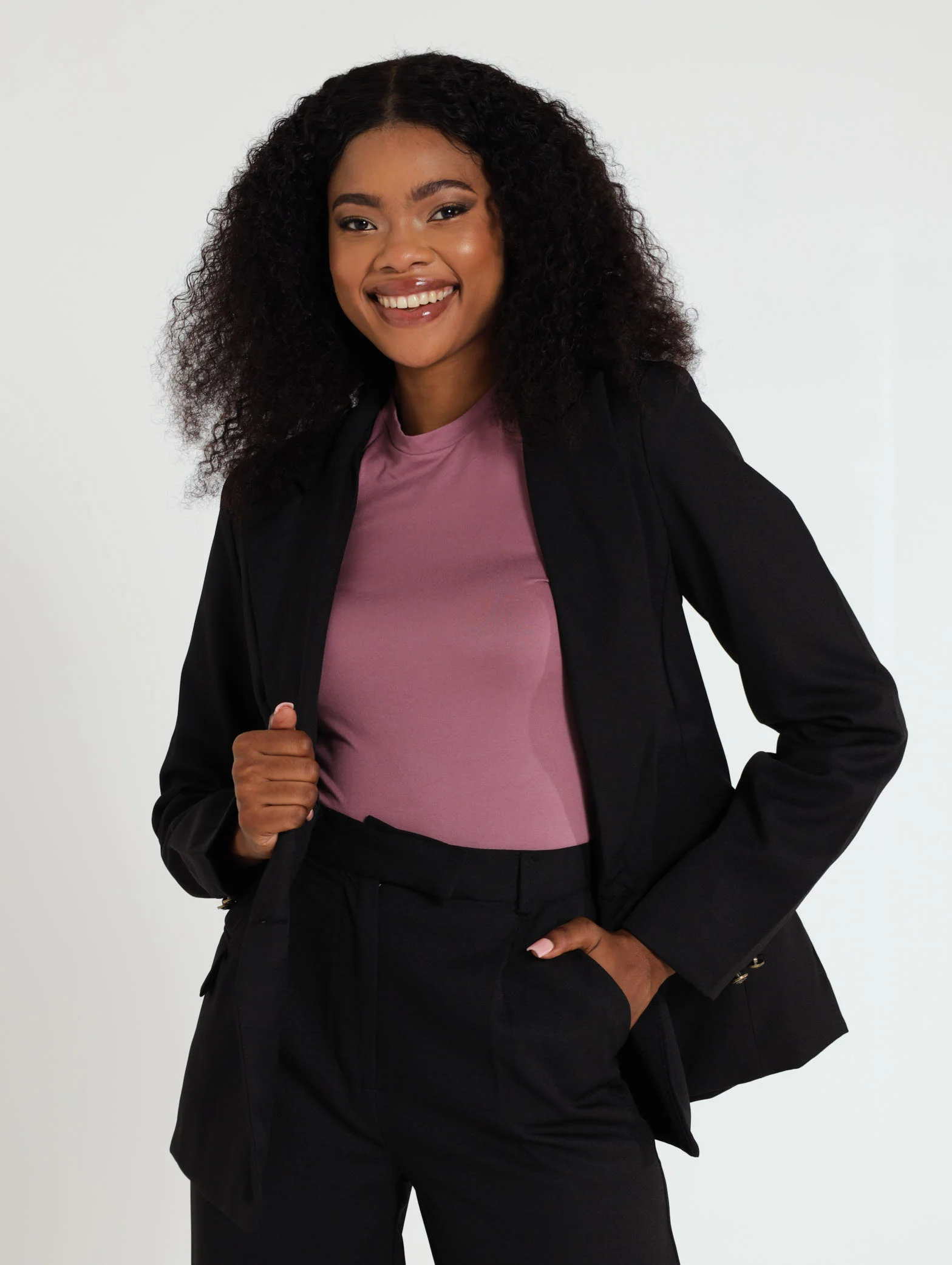 Long Sleeve Double Breast Blazer With Fancy Gold Buttons