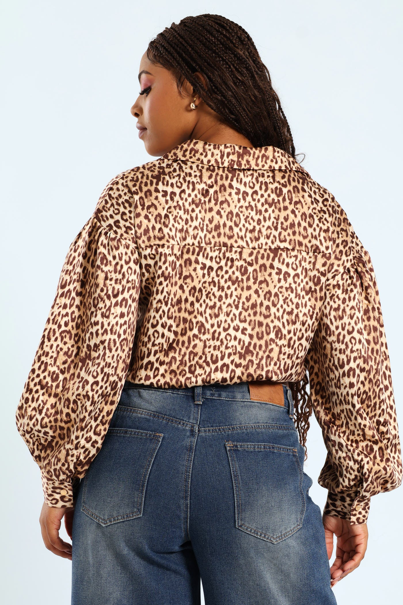 Long Sleeve Cropped Tie Front Detail Shirt - Animal - Image 5