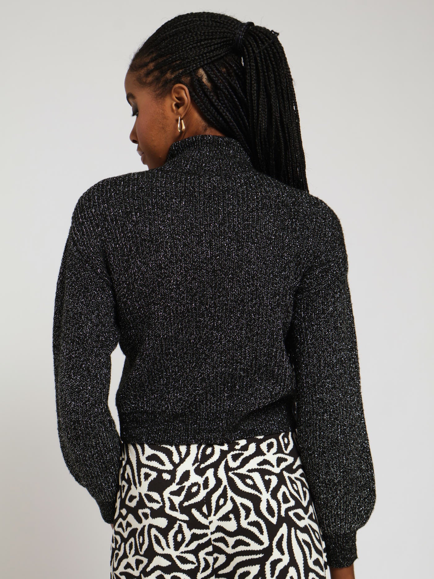 Lurex Luxe Hi Neck Cropped Pullover - Black - Image 3