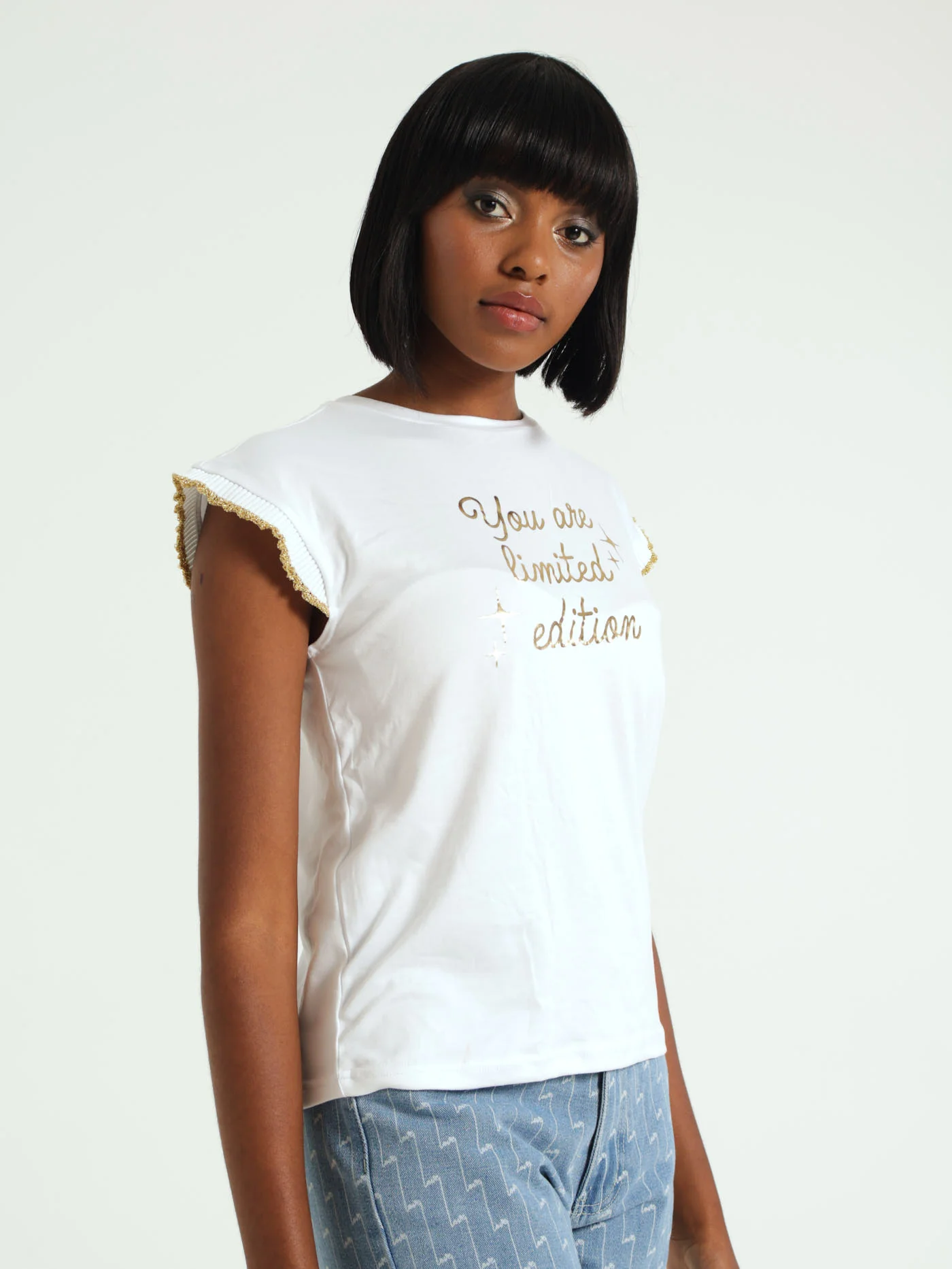 Lurex Trim Tee - White - Image 2