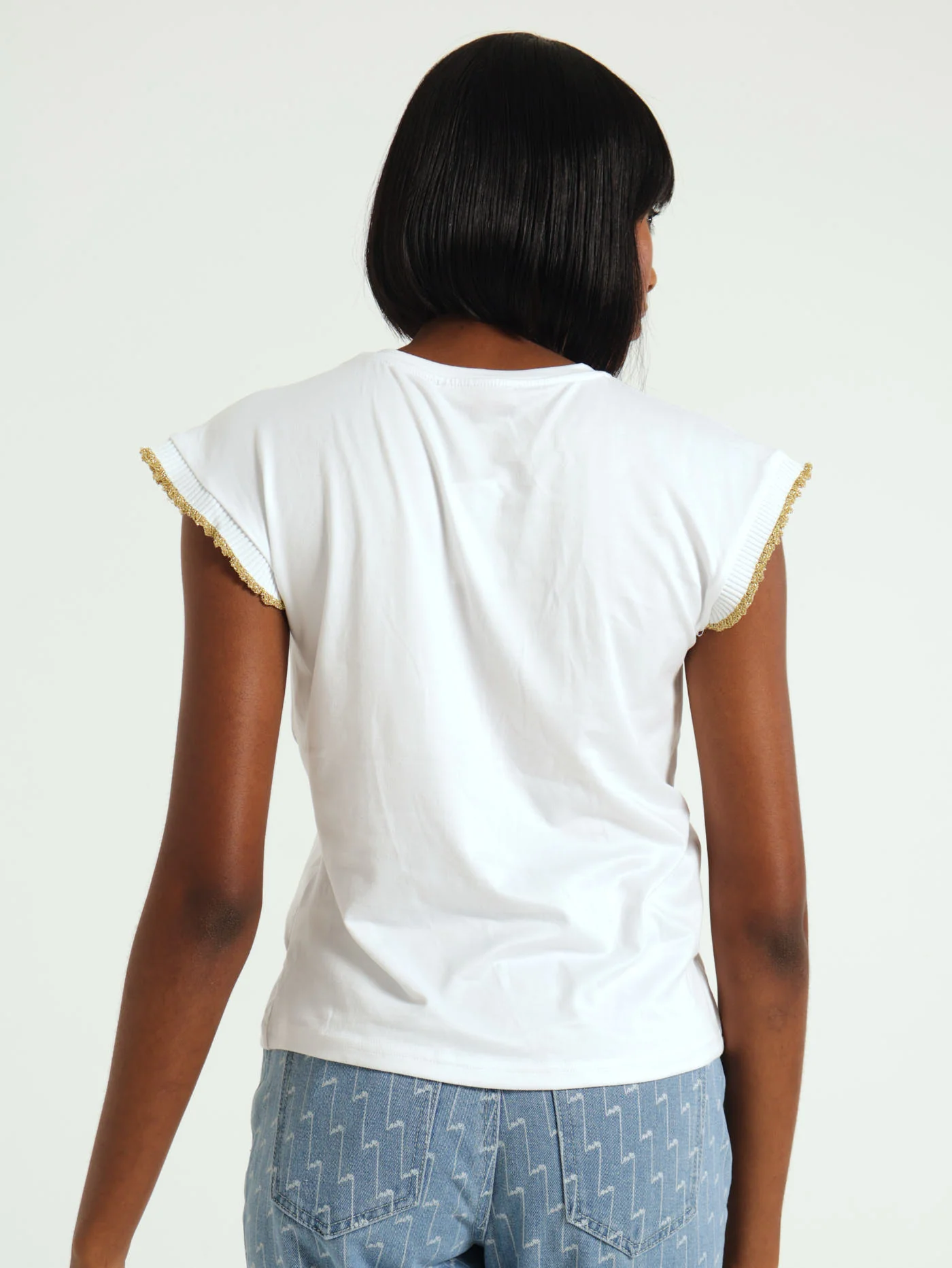 Lurex Trim Tee - White - Image 3