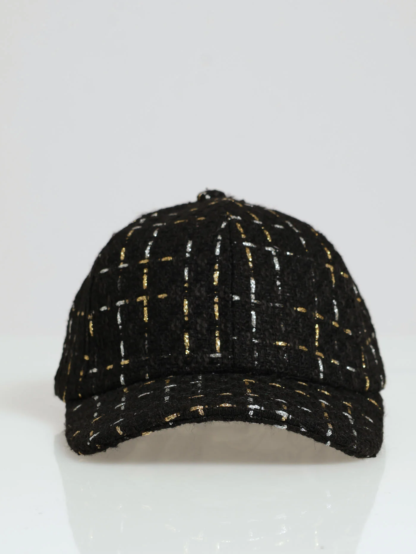 Lurex Tweed Peak Cap - Black