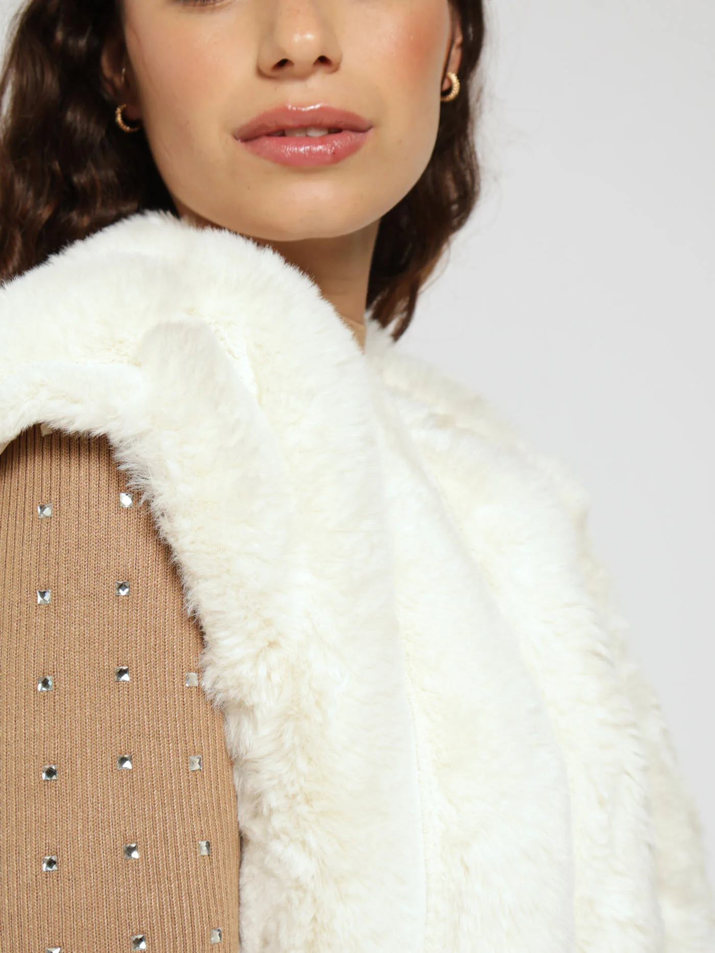 Luxe Faux Fur Gilet Jacket - Cream - Image 5
