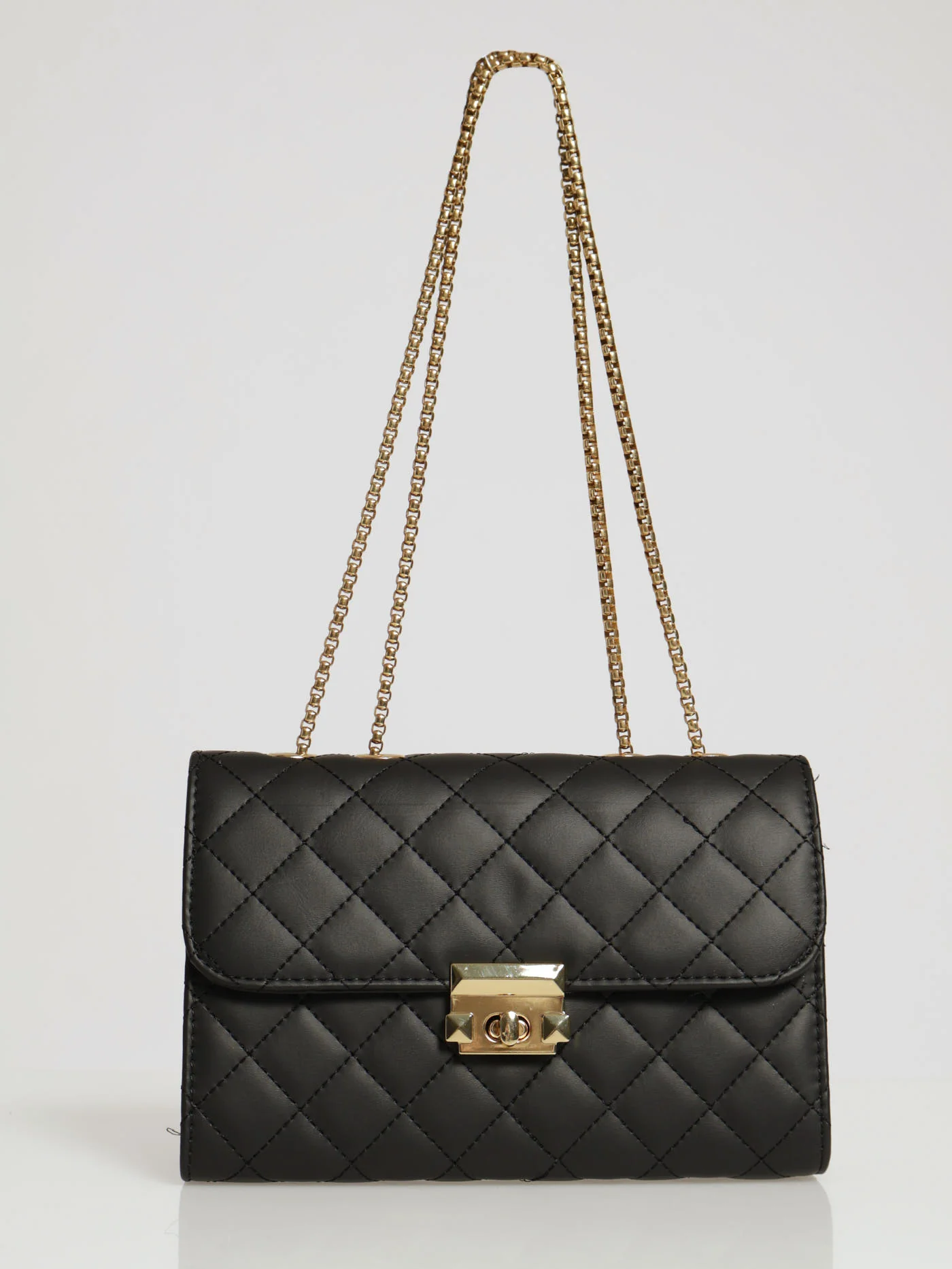 Matte Quilted Bag With Clasp Satchel - Black