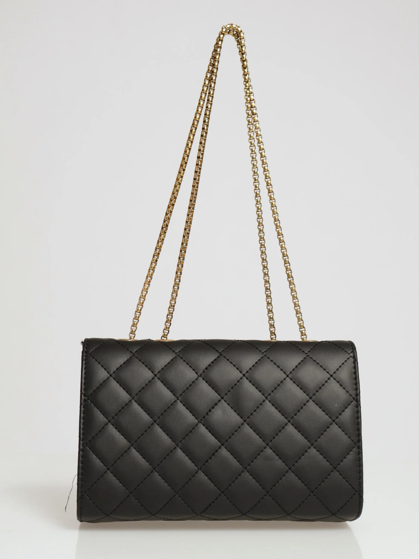 Matte Quilted Bag With Clasp Satchel - Black - Image 2