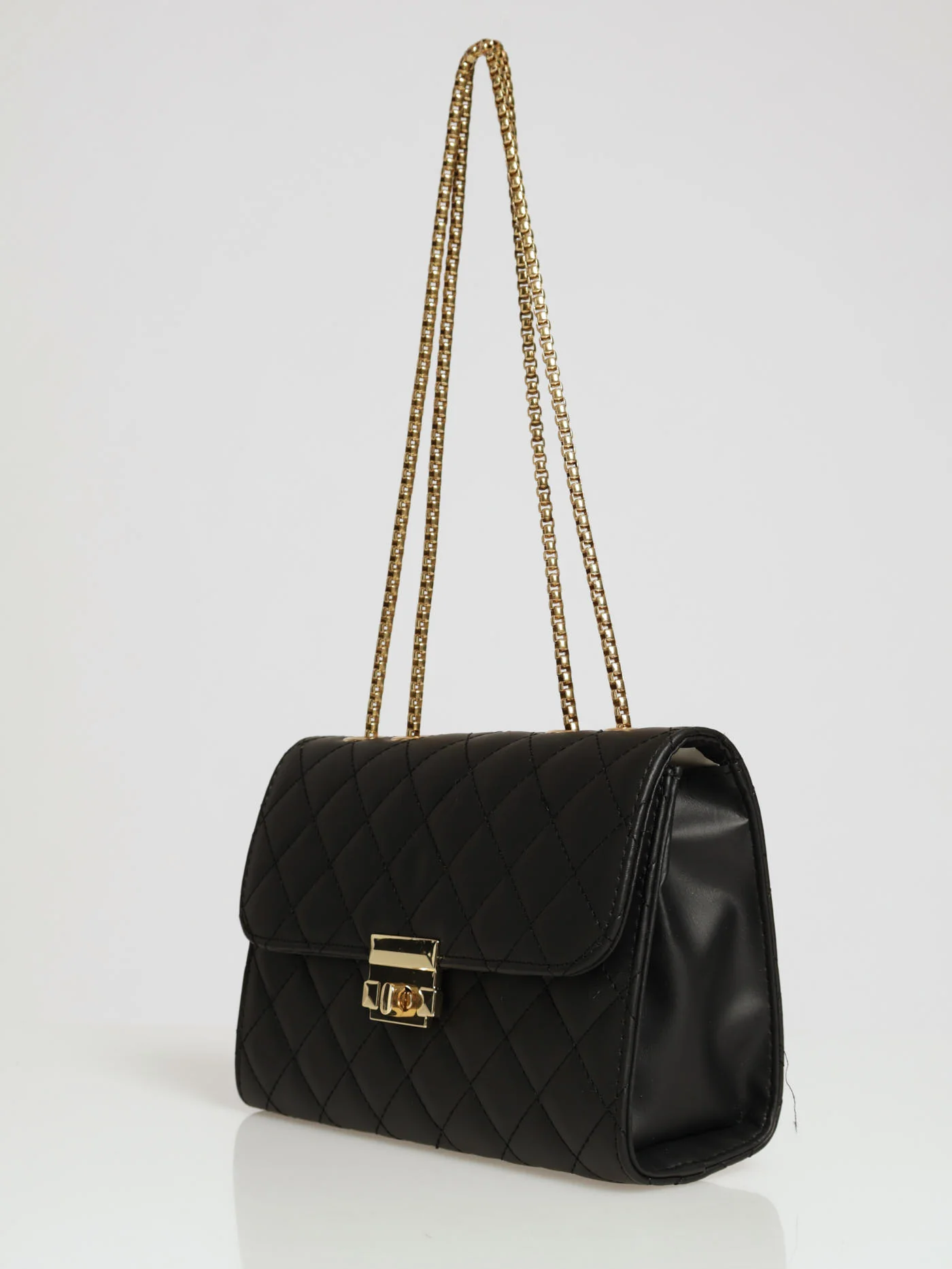 Matte Quilted Bag With Clasp Satchel - Black - Image 3