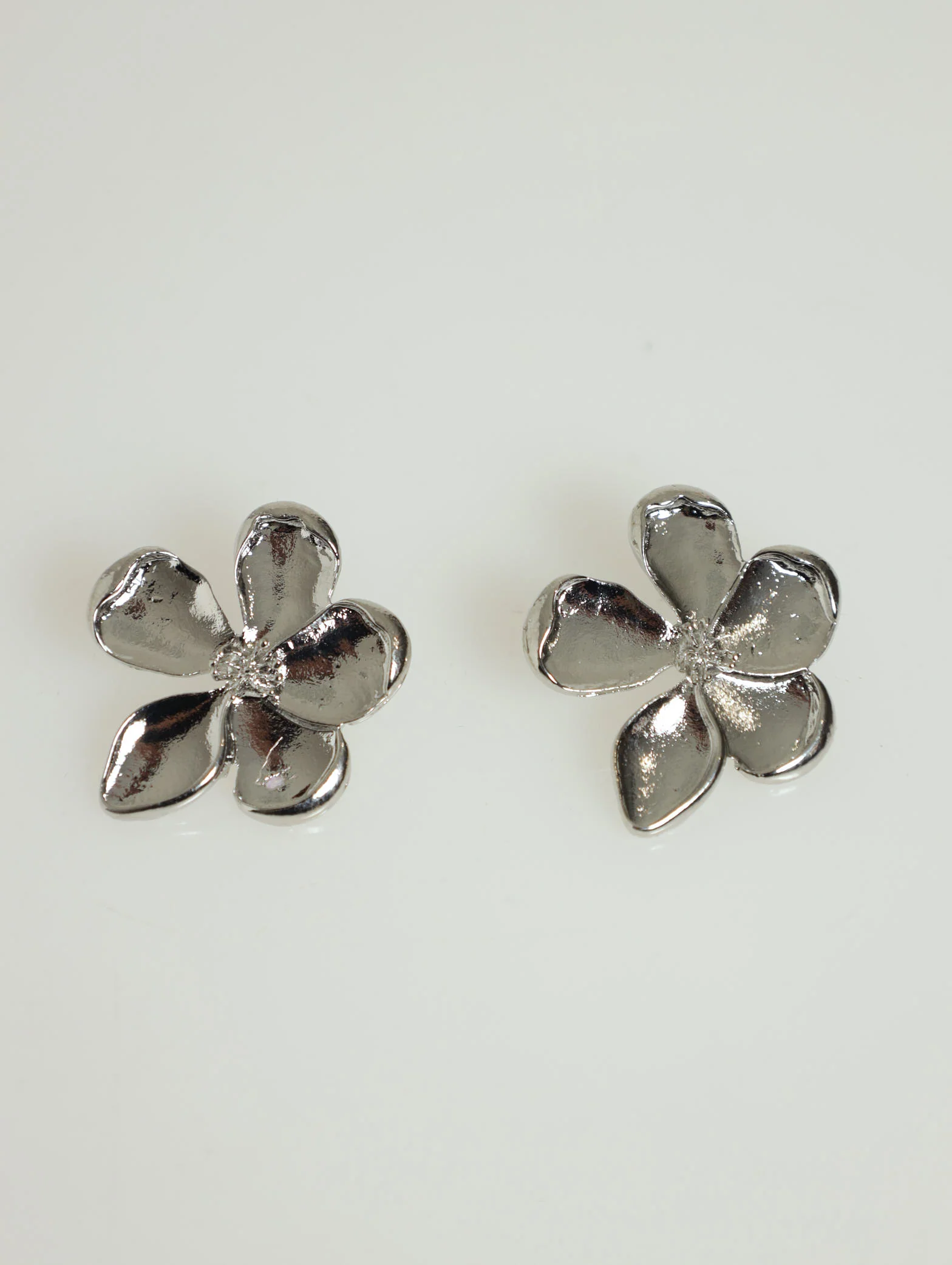 Matte Statement Flower Earrings - Silver