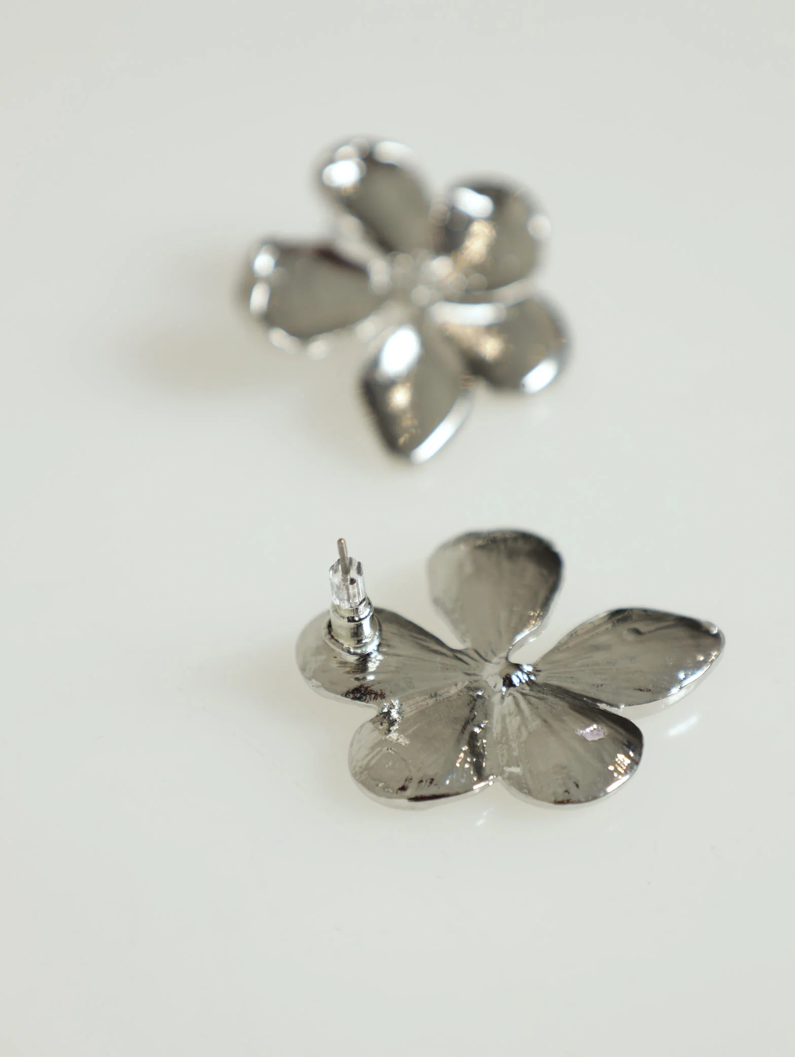 Matte Statement Flower Earrings - Silver - Image 3