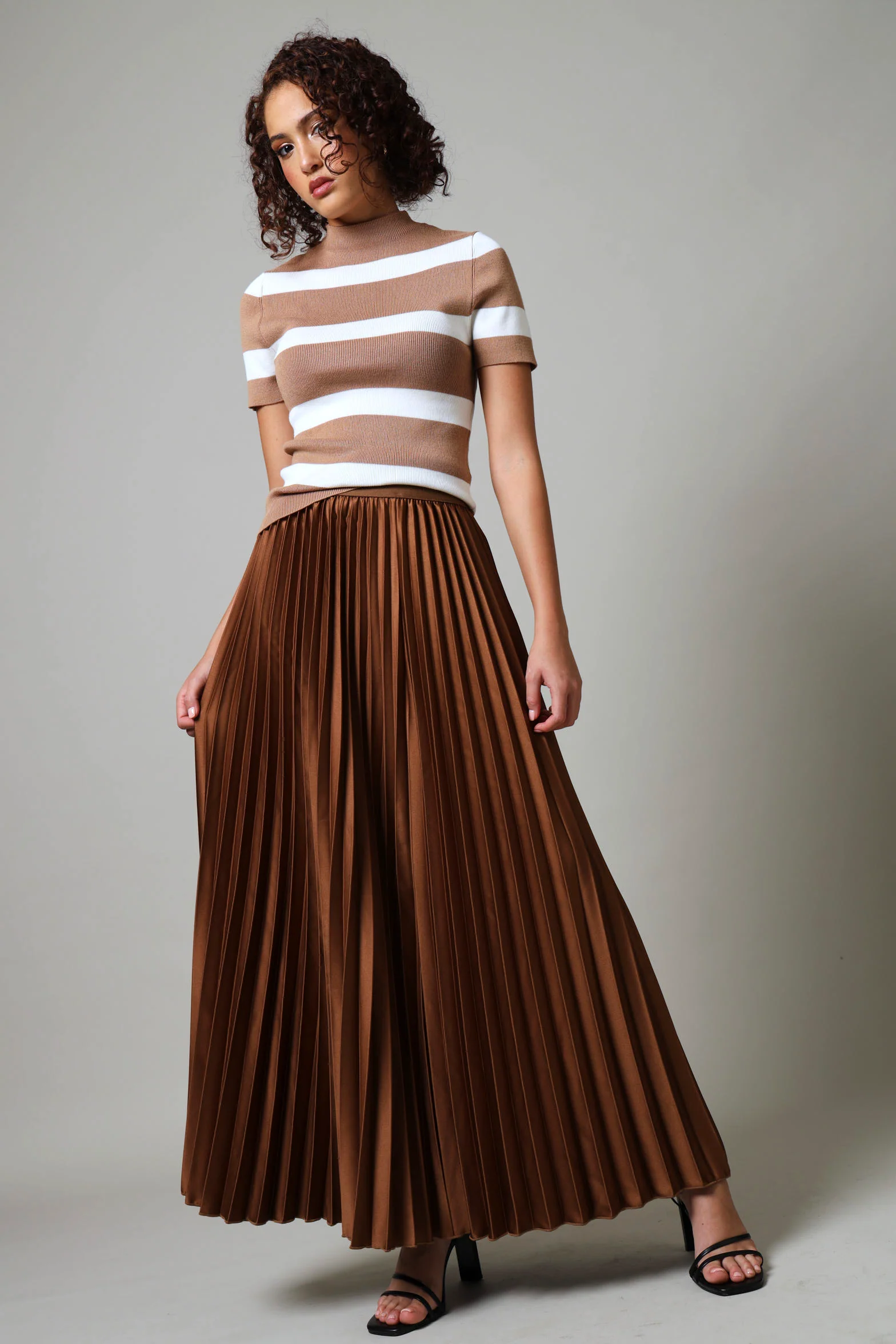 Maxi Elasticated Pleated Skirt - Dark Brown