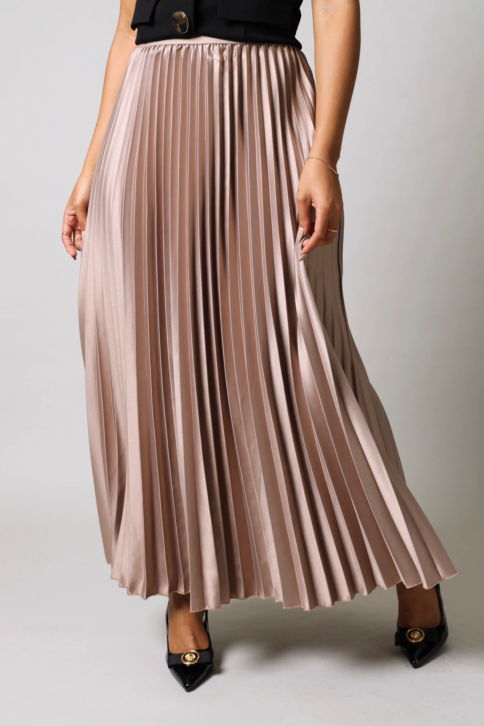Maxi Elasticated Pleated Skirt - Gold - Image 2