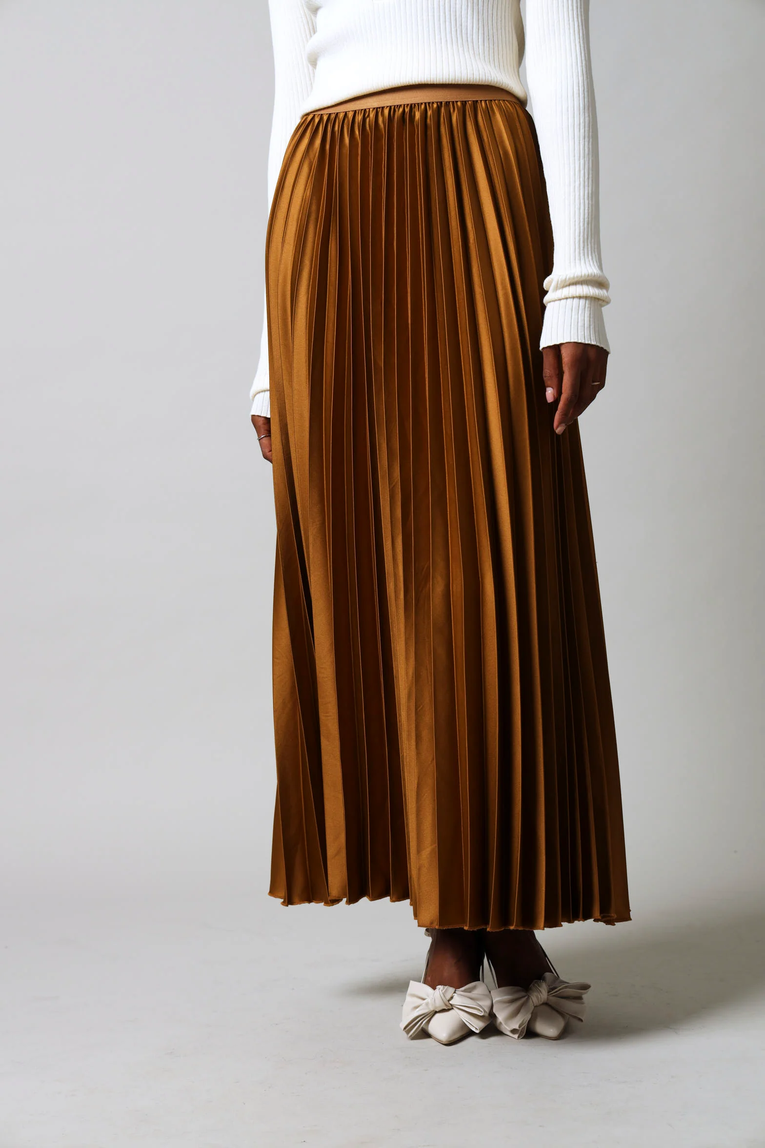 Maxi Elasticated Pleated Skirt - Gold