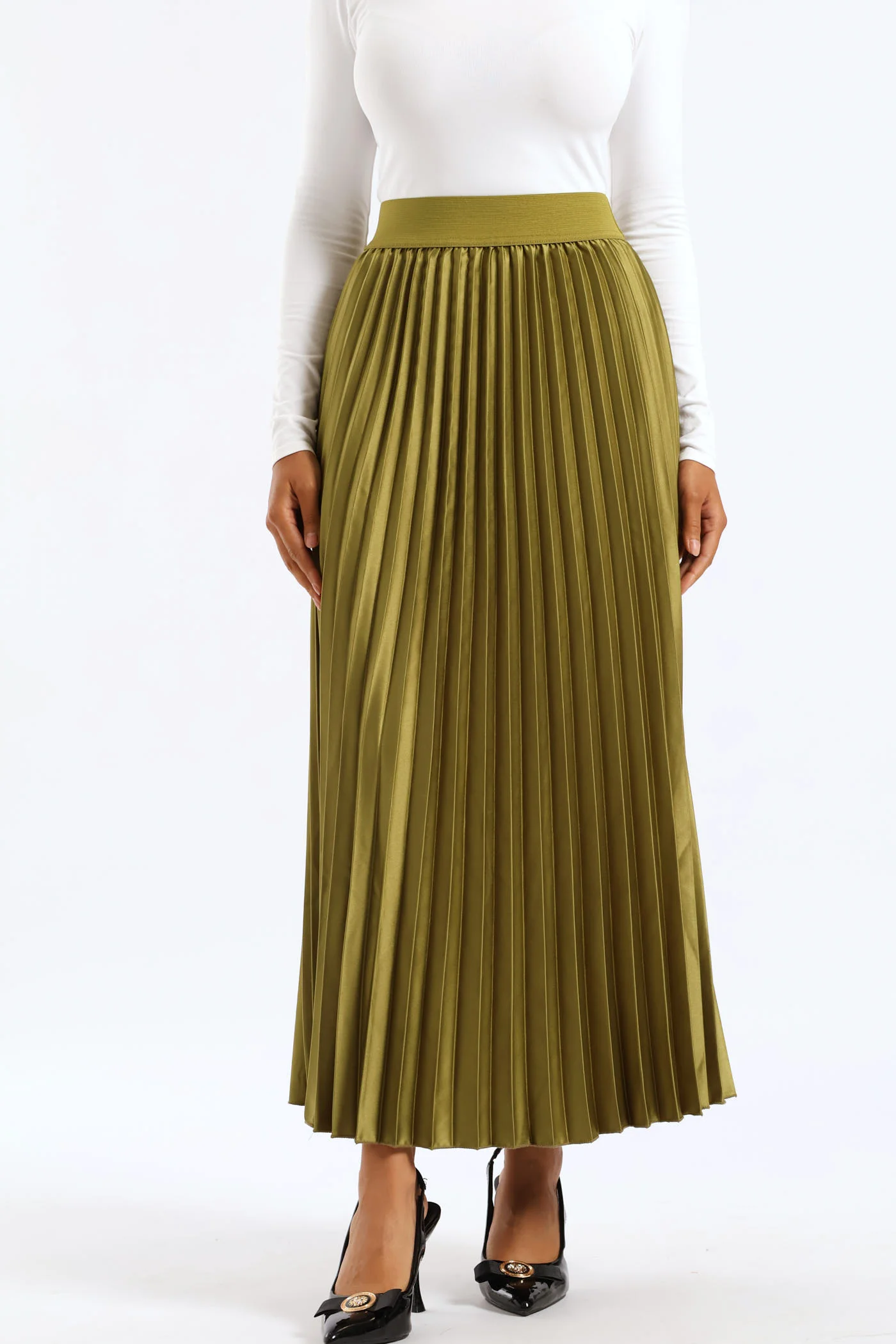 Maxi Elasticated Pleated Skirt - Green