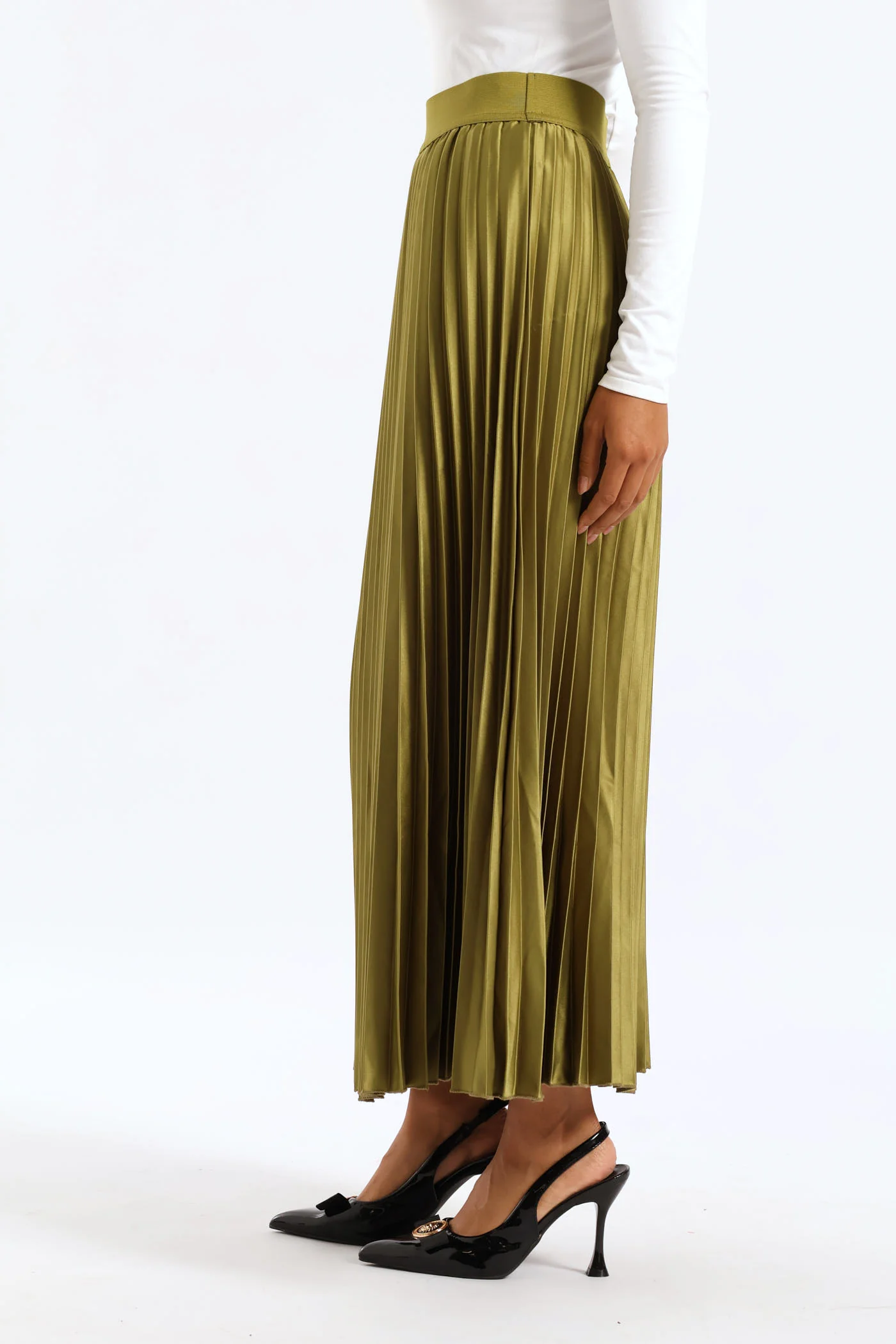 Maxi Elasticated Pleated Skirt - Green - Image 3