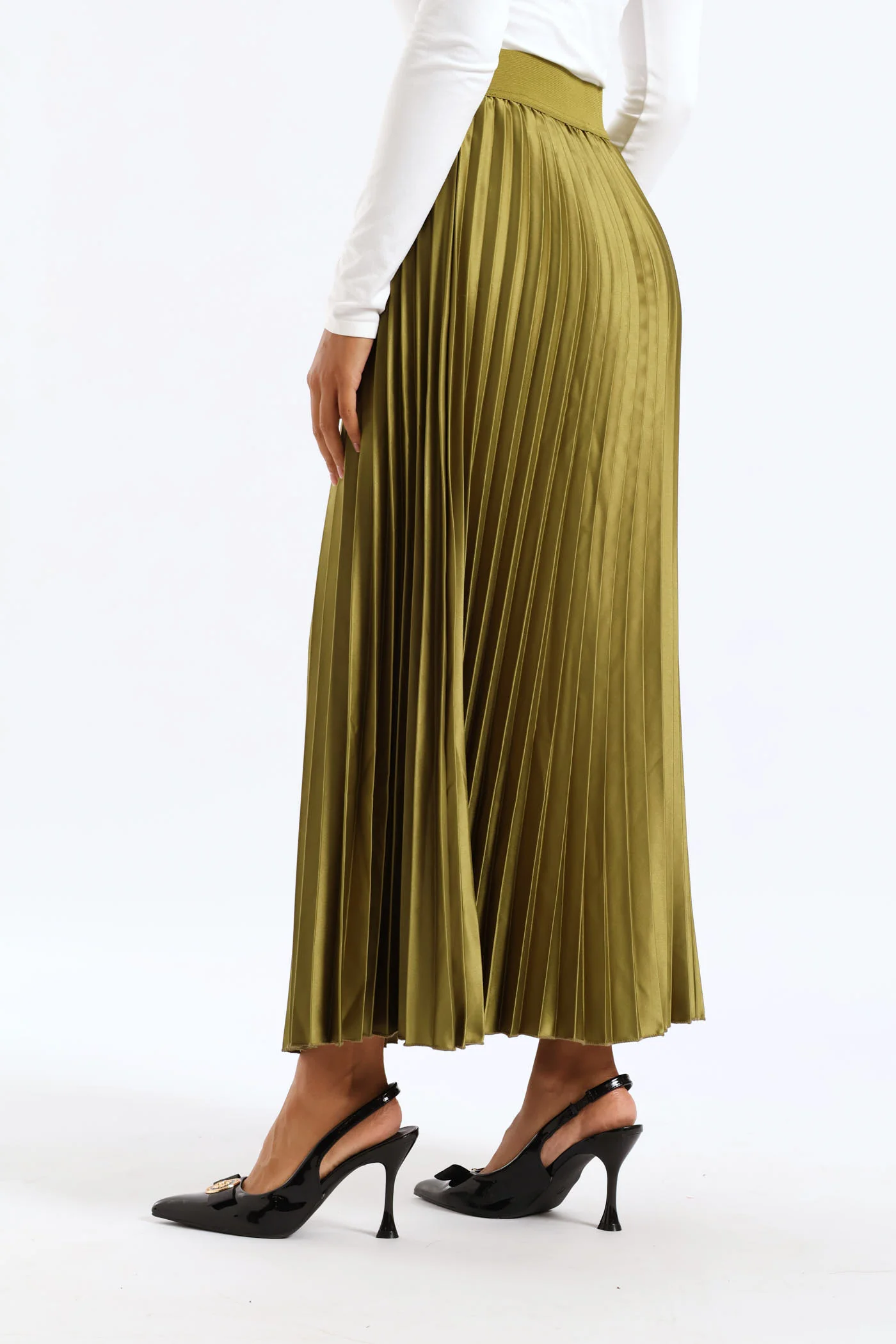 Maxi Elasticated Pleated Skirt - Green - Image 4