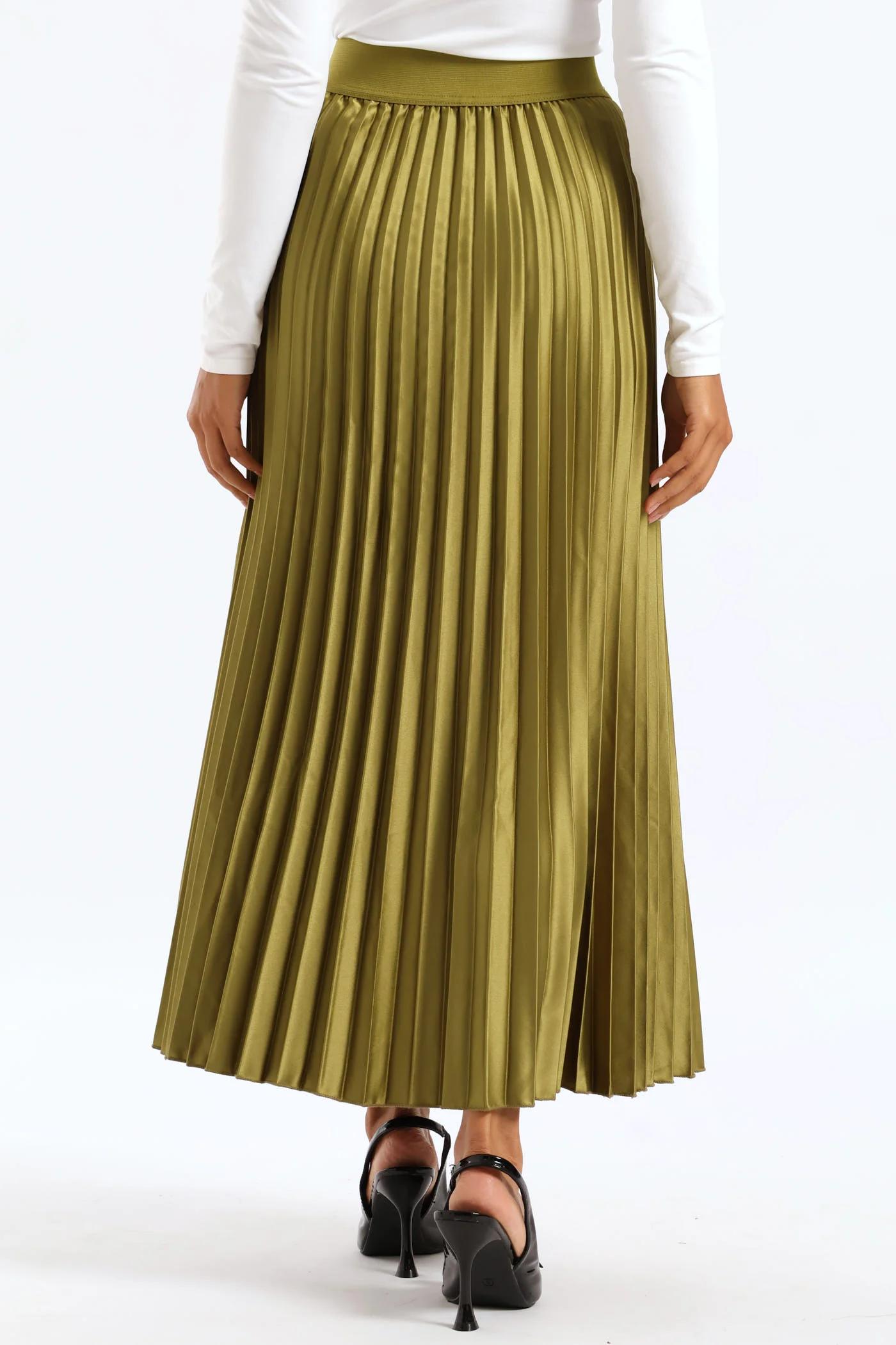 Maxi Elasticated Pleated Skirt - Green - Image 5