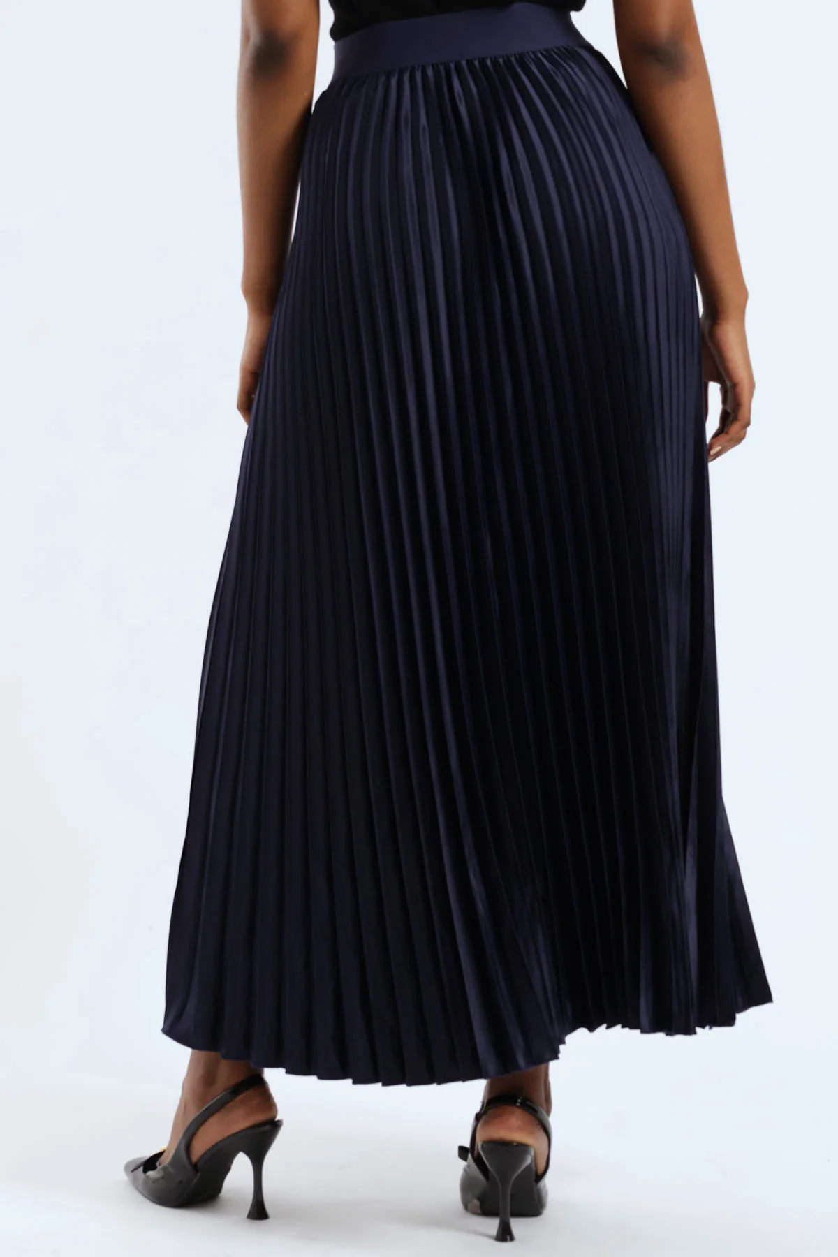 Maxi Elasticated Pleated Skirt - Navy - Image 2
