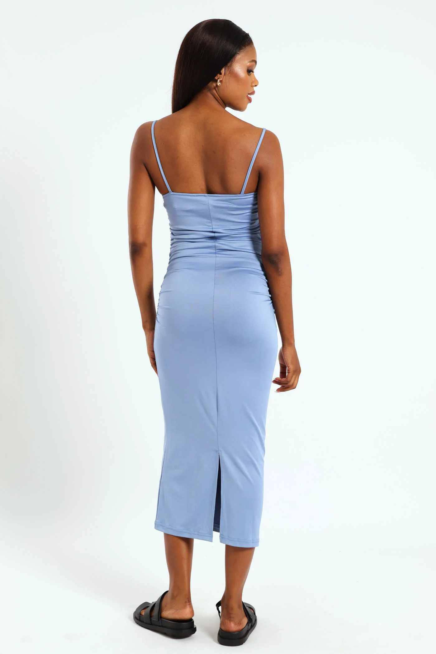 Maxi Gauged Boobtube Dress - Dusty Blue - Image 4