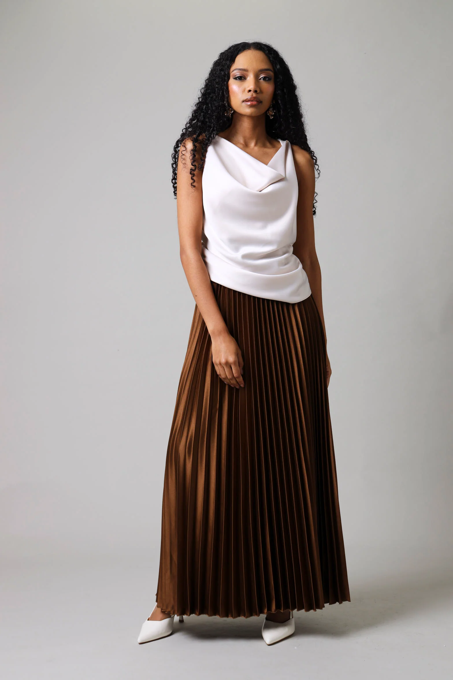 Maxi Pleated Skirt - Brown - Image 2