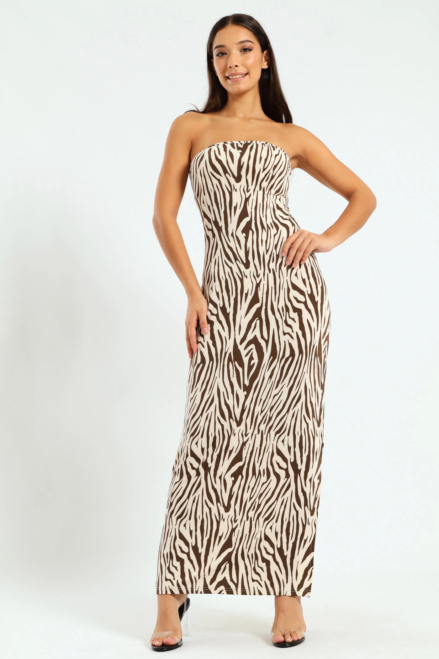 Maxi Slinky Strapless Bodycon Dress - Animal